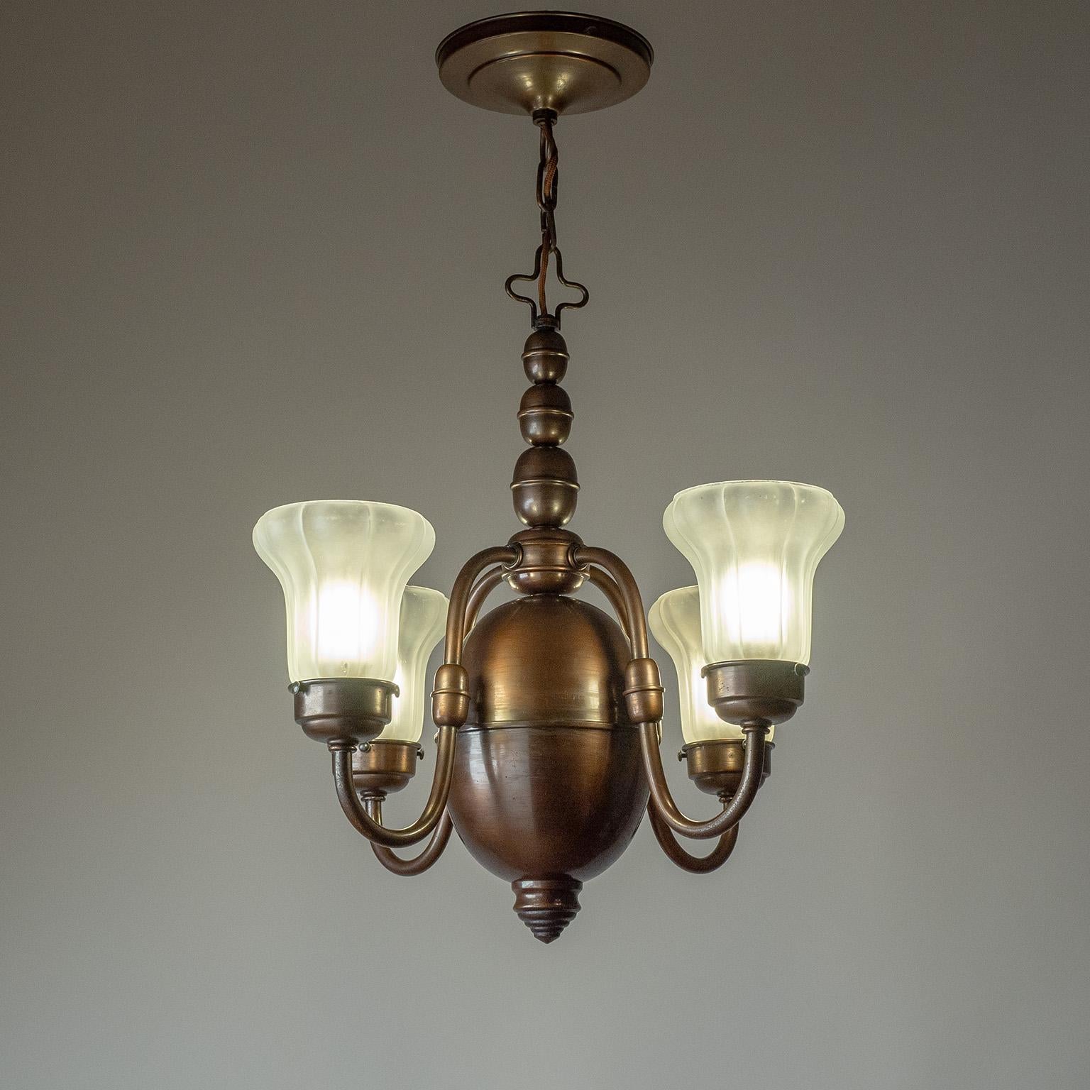 Swedish Copper and Glass Chandelier, 1930s In Good Condition For Sale In Vienna, AT