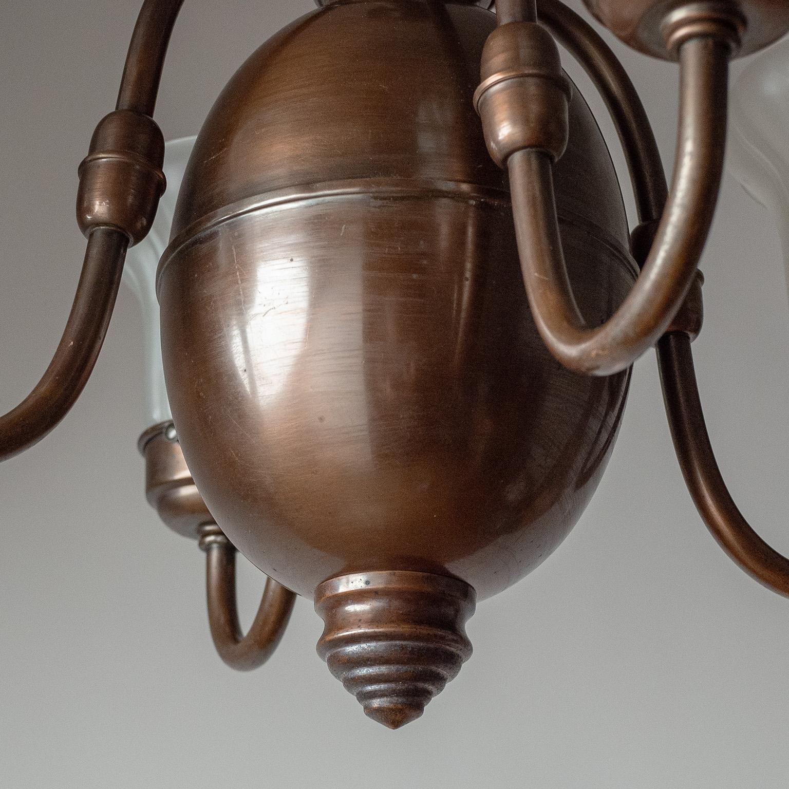 Mid-20th Century Swedish Copper and Glass Chandelier, 1930s For Sale