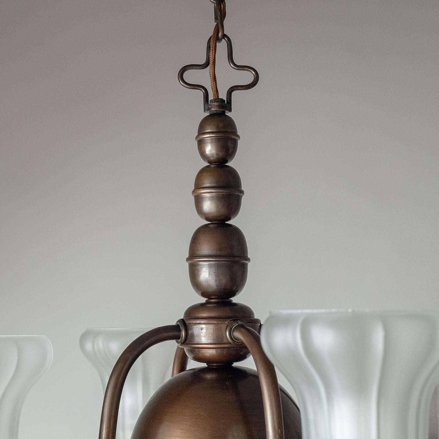 Swedish Copper and Glass Chandelier, 1930s For Sale 3