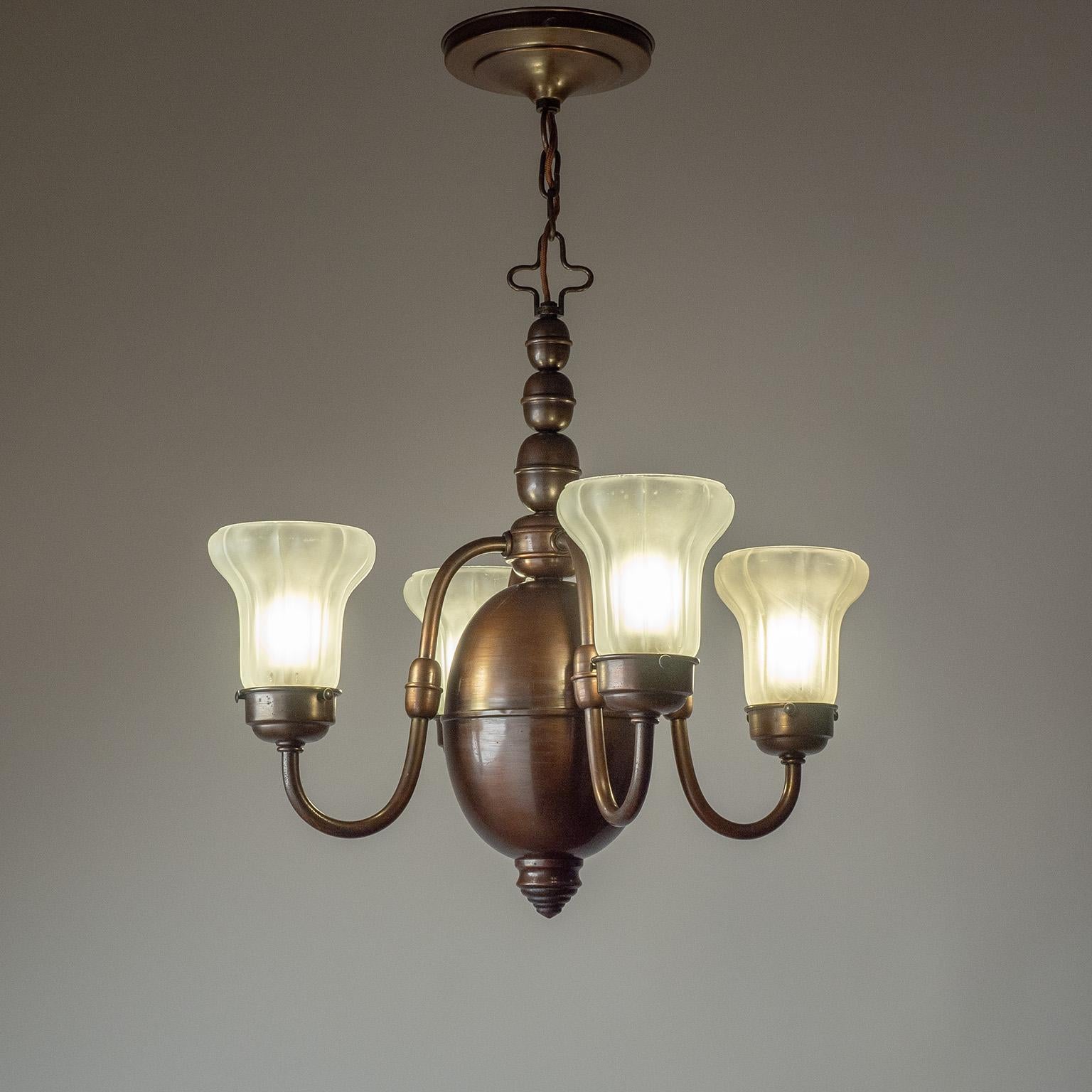 Swedish Copper and Glass Chandelier, 1930s For Sale 4