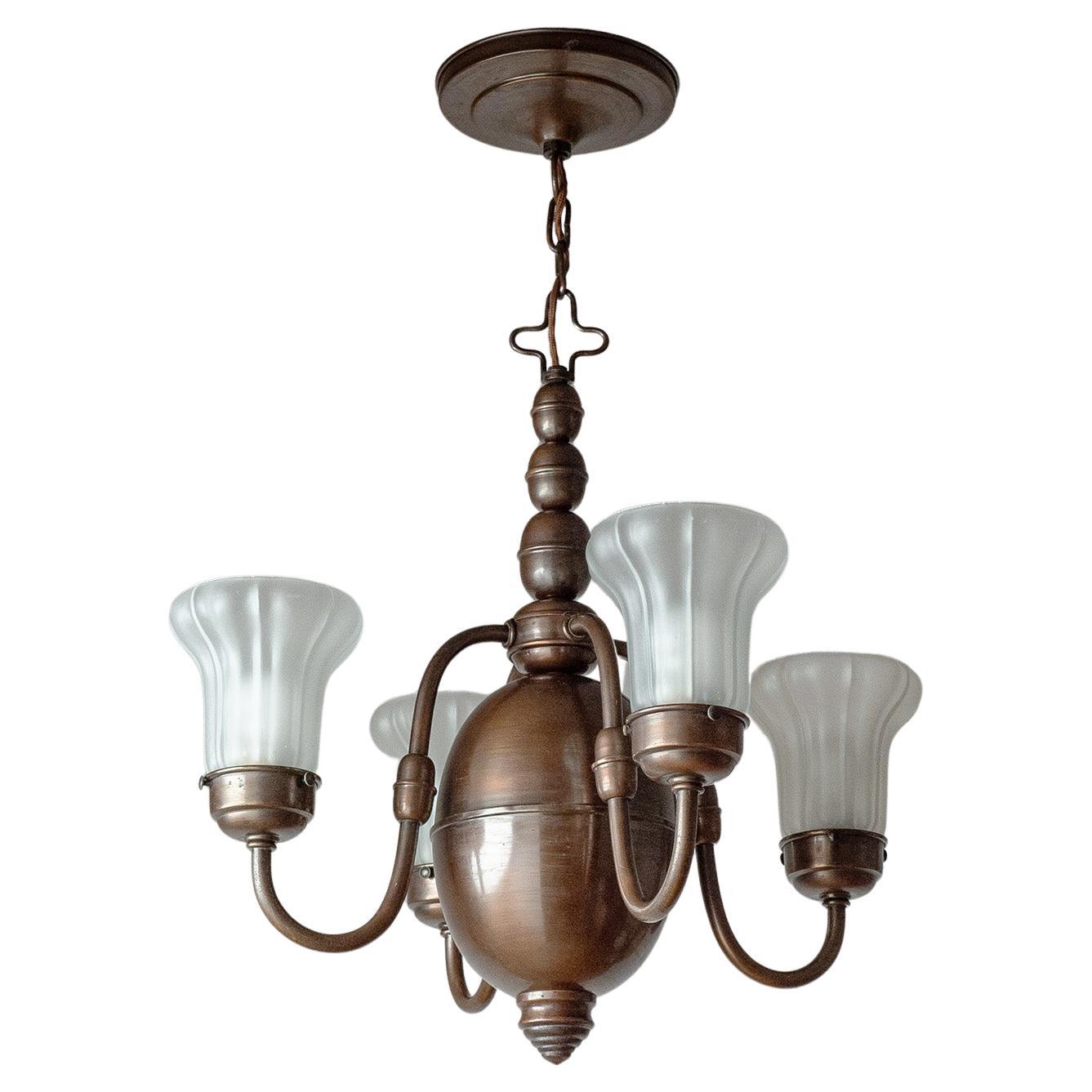 Swedish Copper and Glass Chandelier, 1930s For Sale