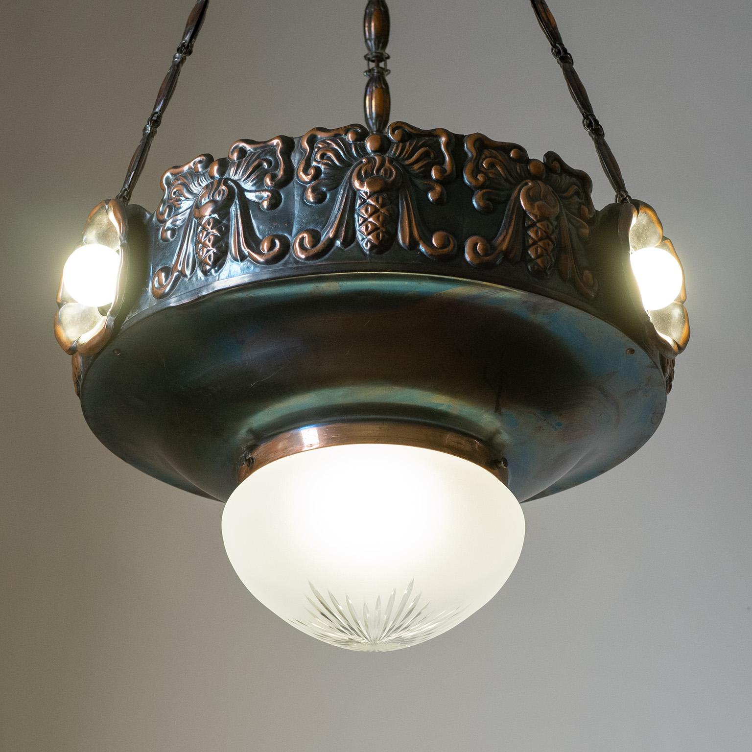 Swedish Copper Jugendstil Ceiling Light, 1910s In Good Condition In Vienna, AT