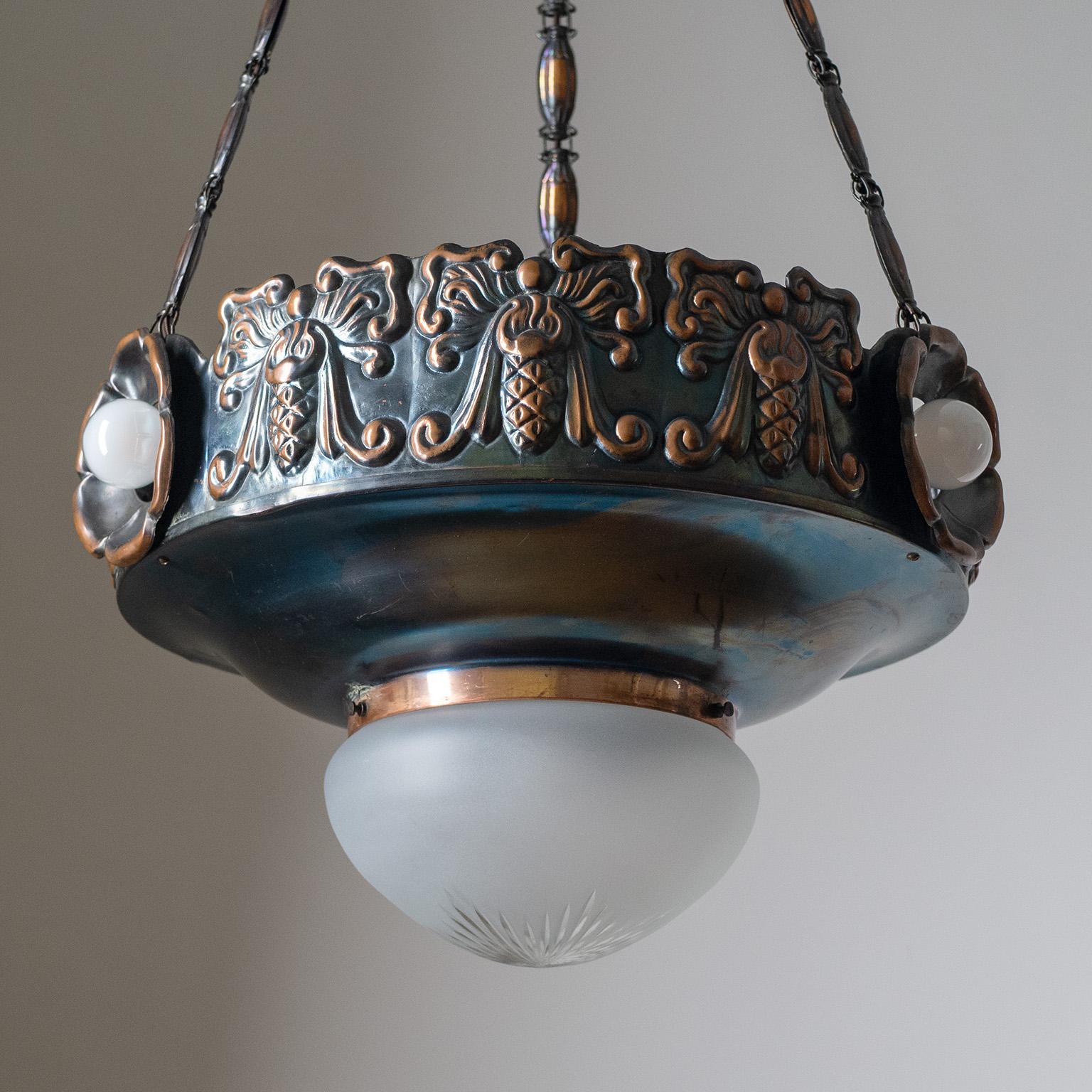 Swedish Copper Jugendstil Ceiling Light, 1910s 4