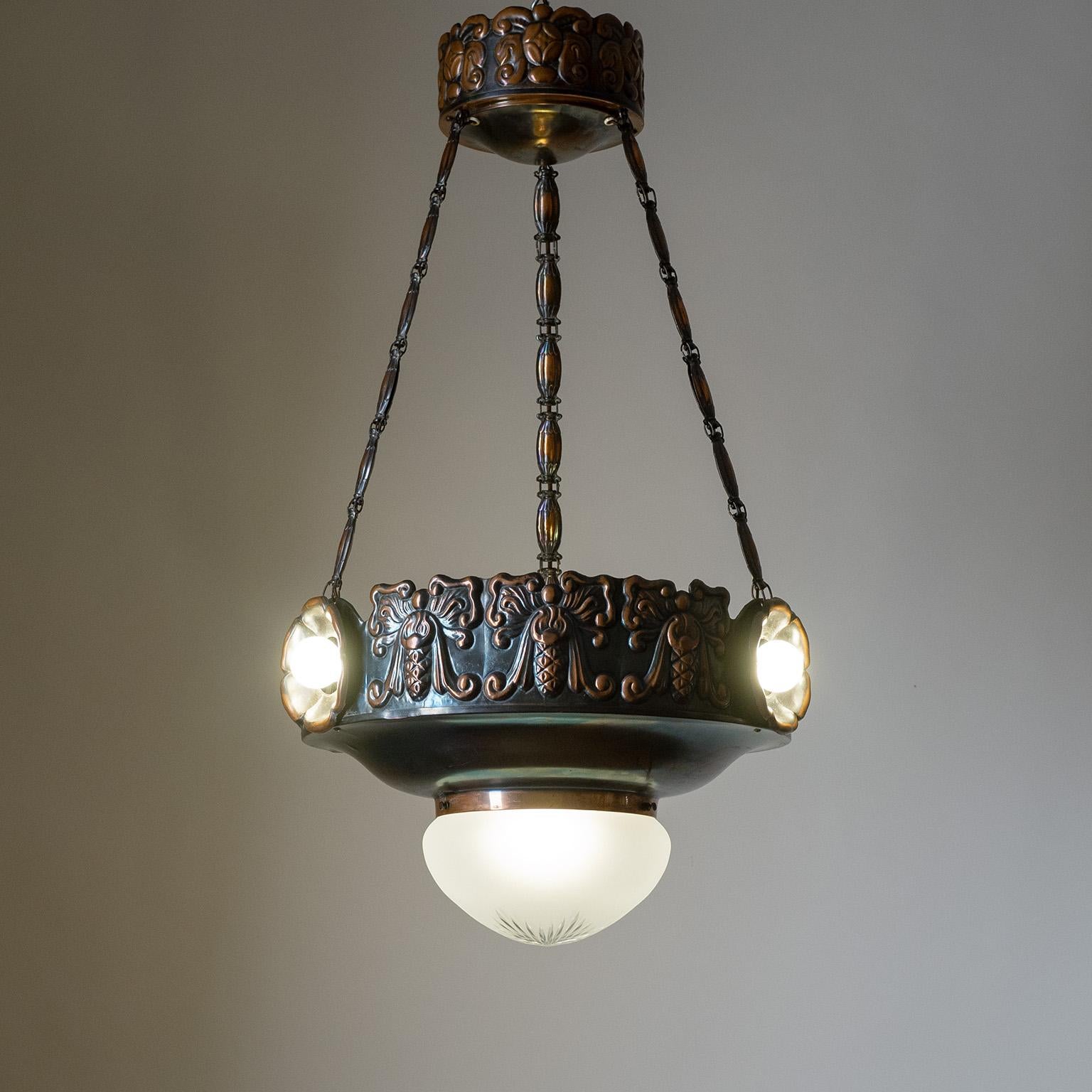 Swedish Copper Jugendstil Ceiling Light, 1910s 5