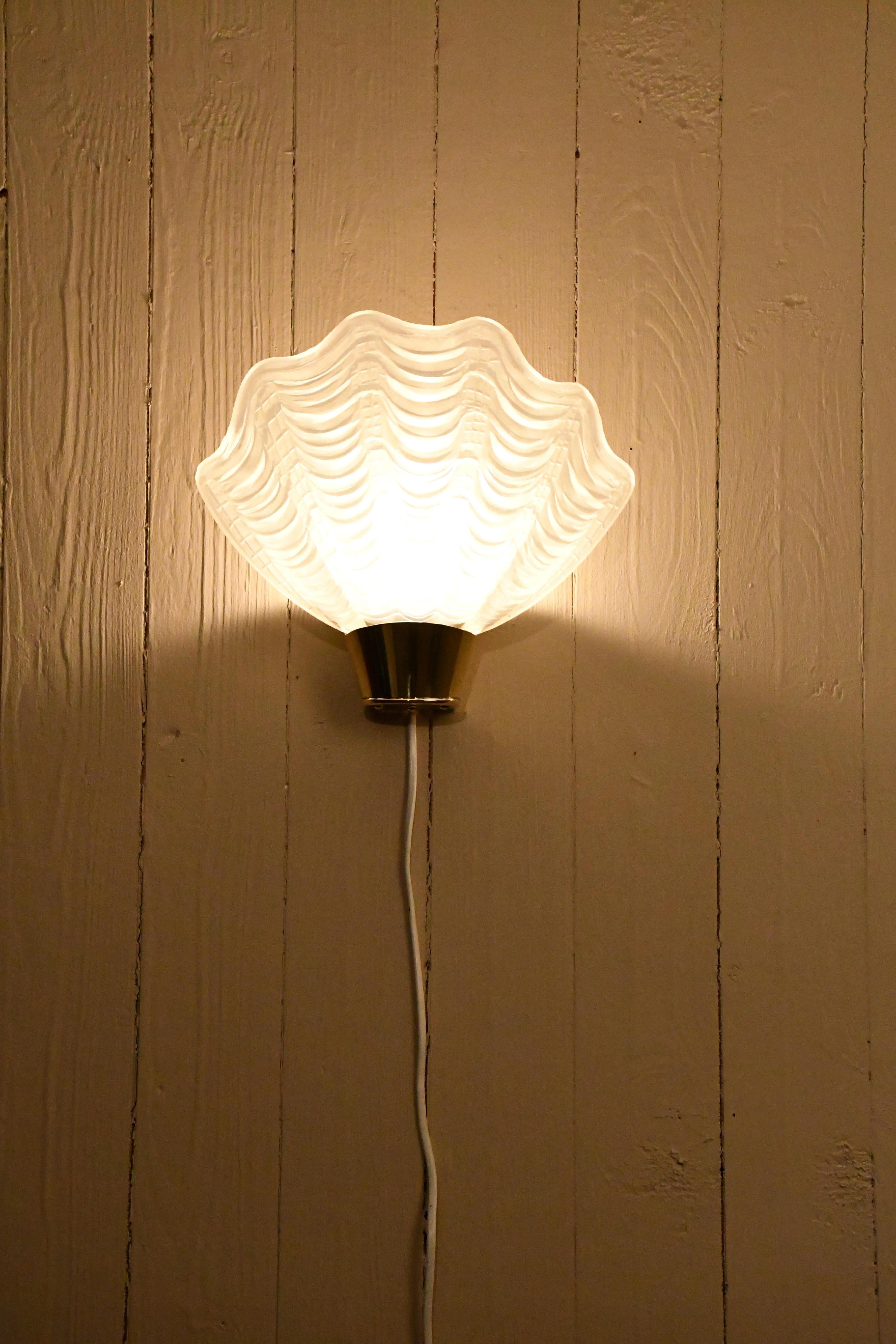 Frosted Swedish Coquille Sea Shell Wall Sconces from Asea, Late 1930s, Set of 2 For Sale