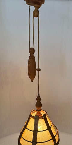 Swedish Counterweight Pendant Lamp made of Pine Wood and Parchment Paper