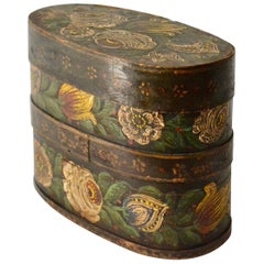 Antique Swedish Country/Folkart Flower  Painted Wood Box, 19th Century