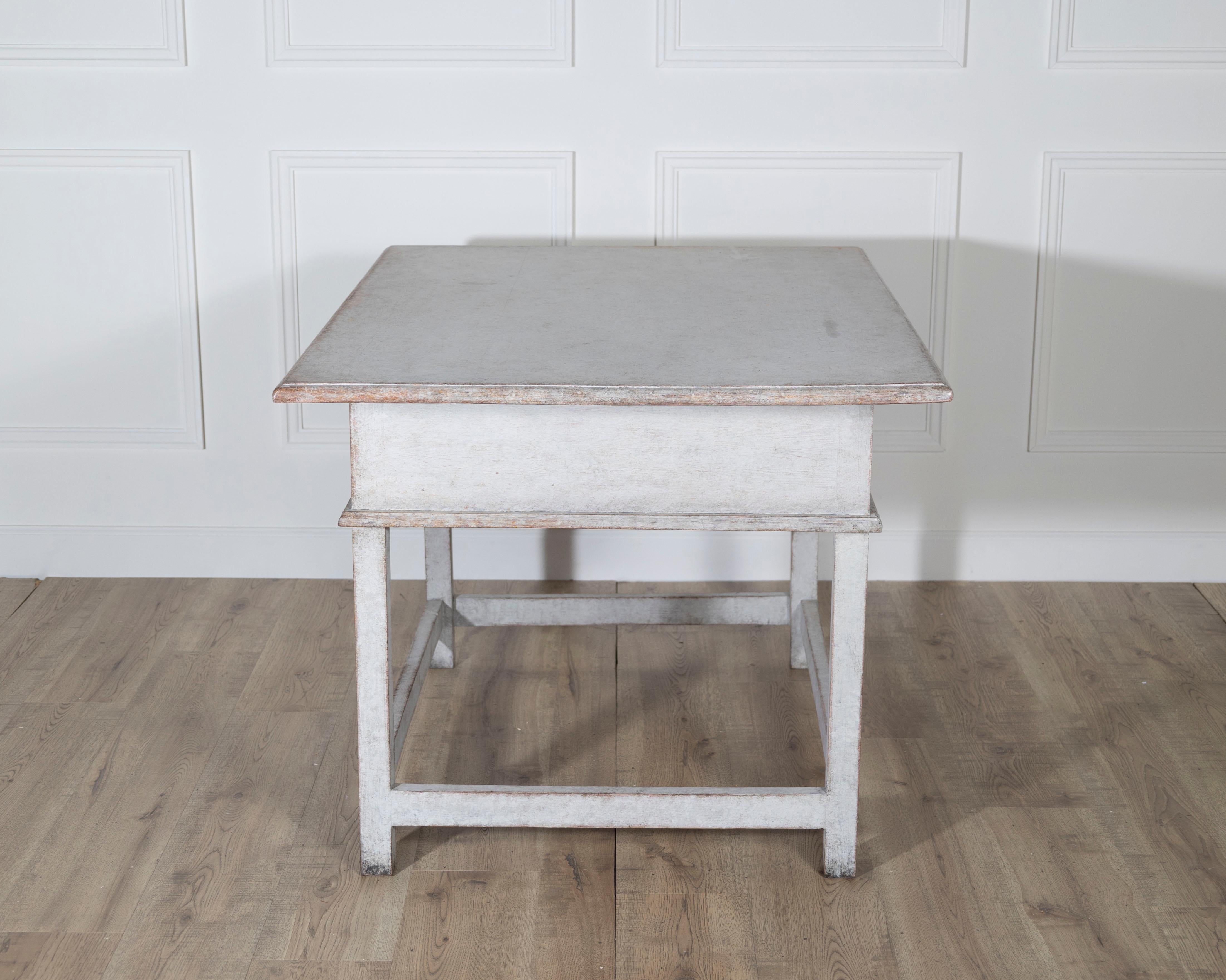 Painted Swedish Country Pine Table with Drawer, circa 19th Century For Sale