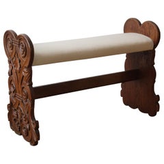 Swedish Craft, Bench, Stained Oak, Fabric, Sweden, Early 20th Century