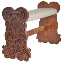 Swedish Craft, Bench, Stained Oak, Fabric, Sweden, Early 20th Century