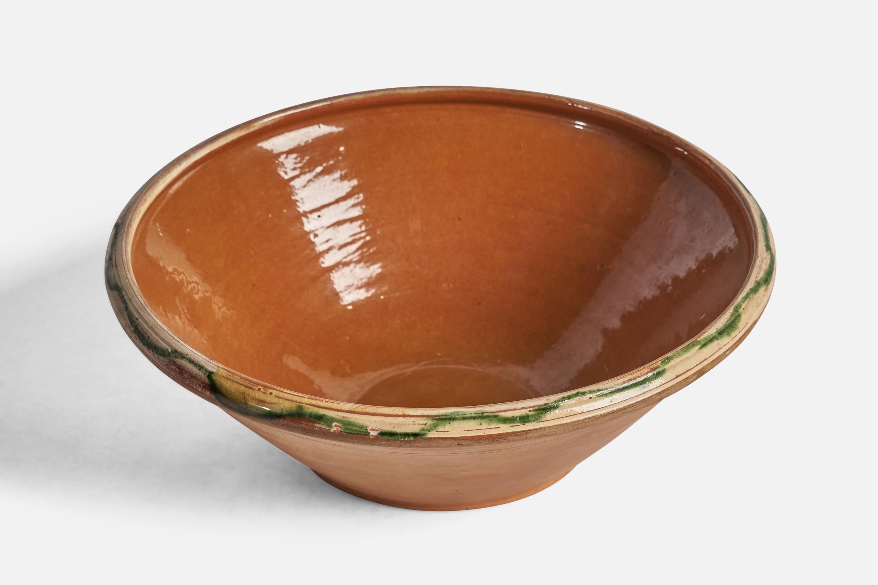Folk Art Swedish Craft, Bowl, Earthenware, Sweden, 1900 For Sale