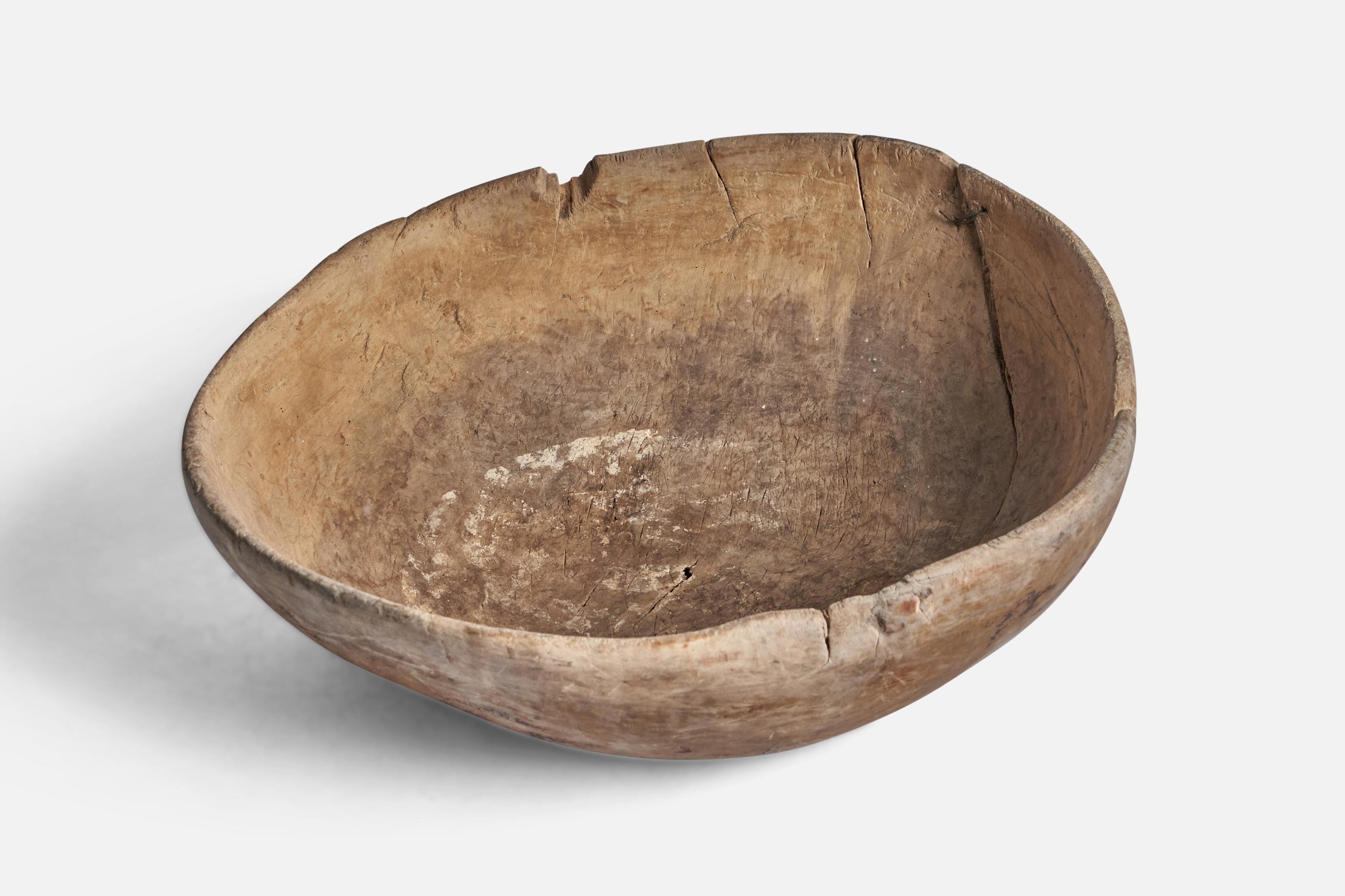 Folk Art Swedish Craft, Bowl, Wood, Metal, Sweden, 19th Century