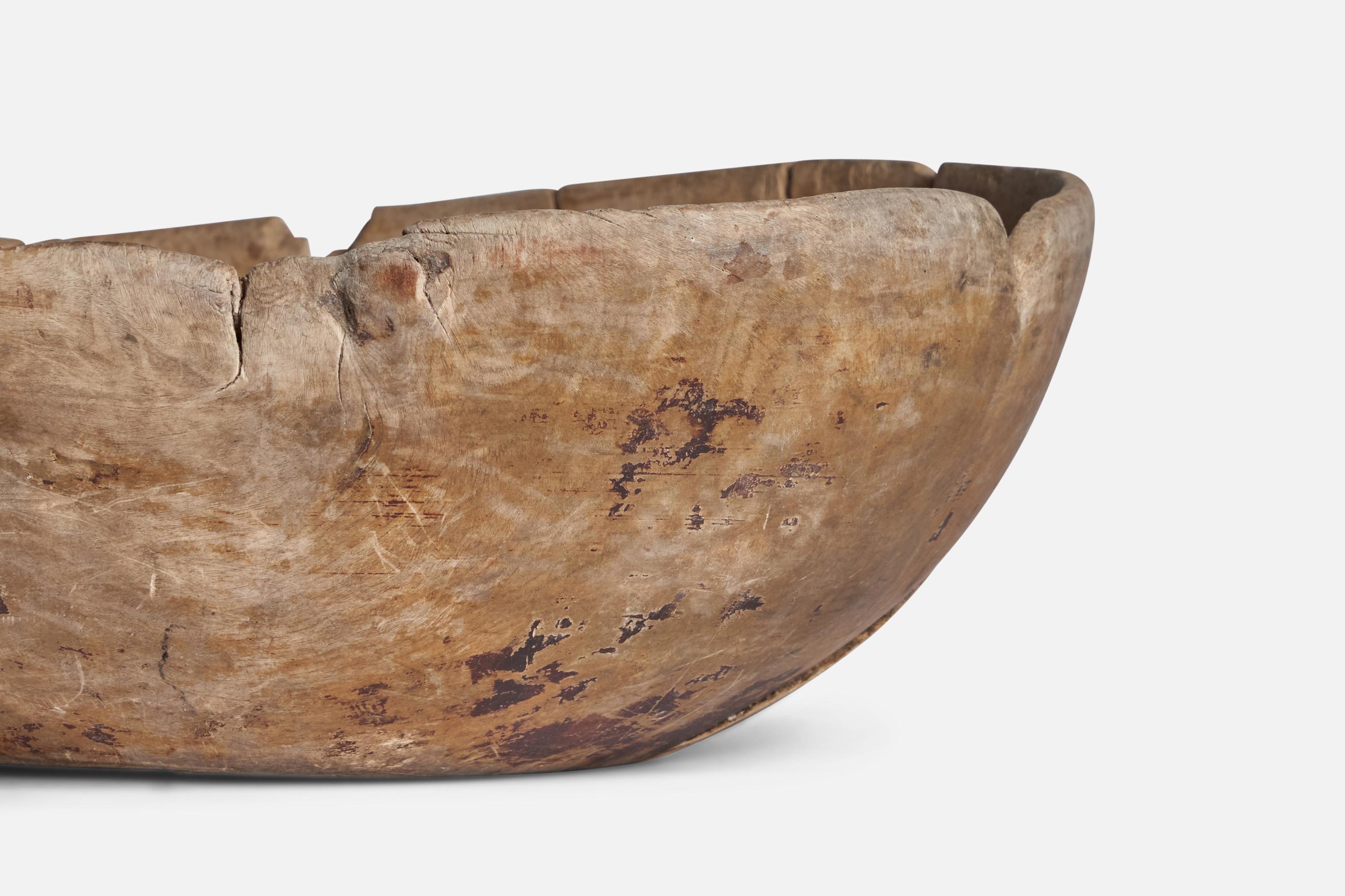 Swedish Craft, Bowl, Wood, Metal, Sweden, 19th Century In Distressed Condition In High Point, NC