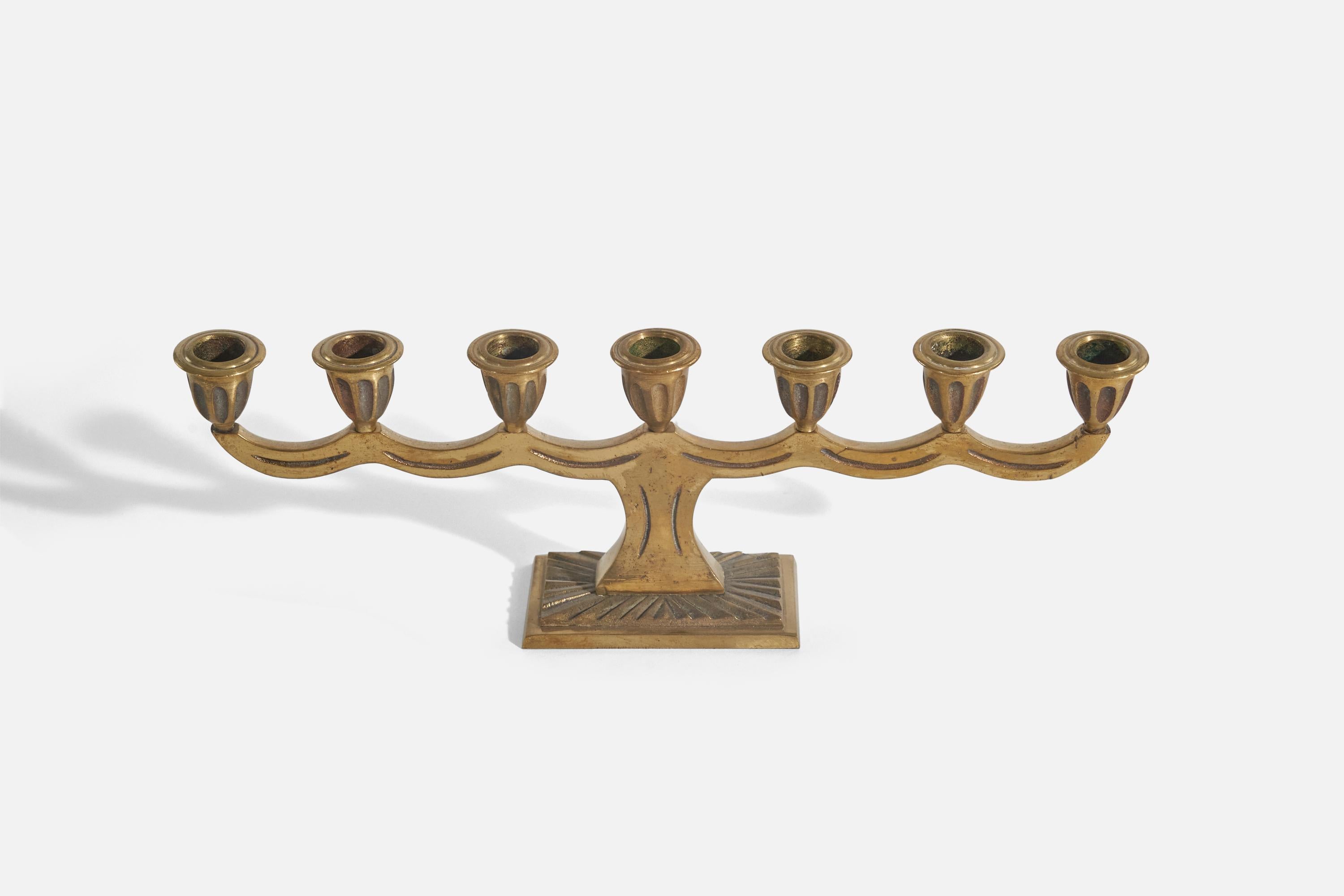 Swedish Craft, Candelabra, Brass, Sweden, 1940s In Good Condition For Sale In High Point, NC