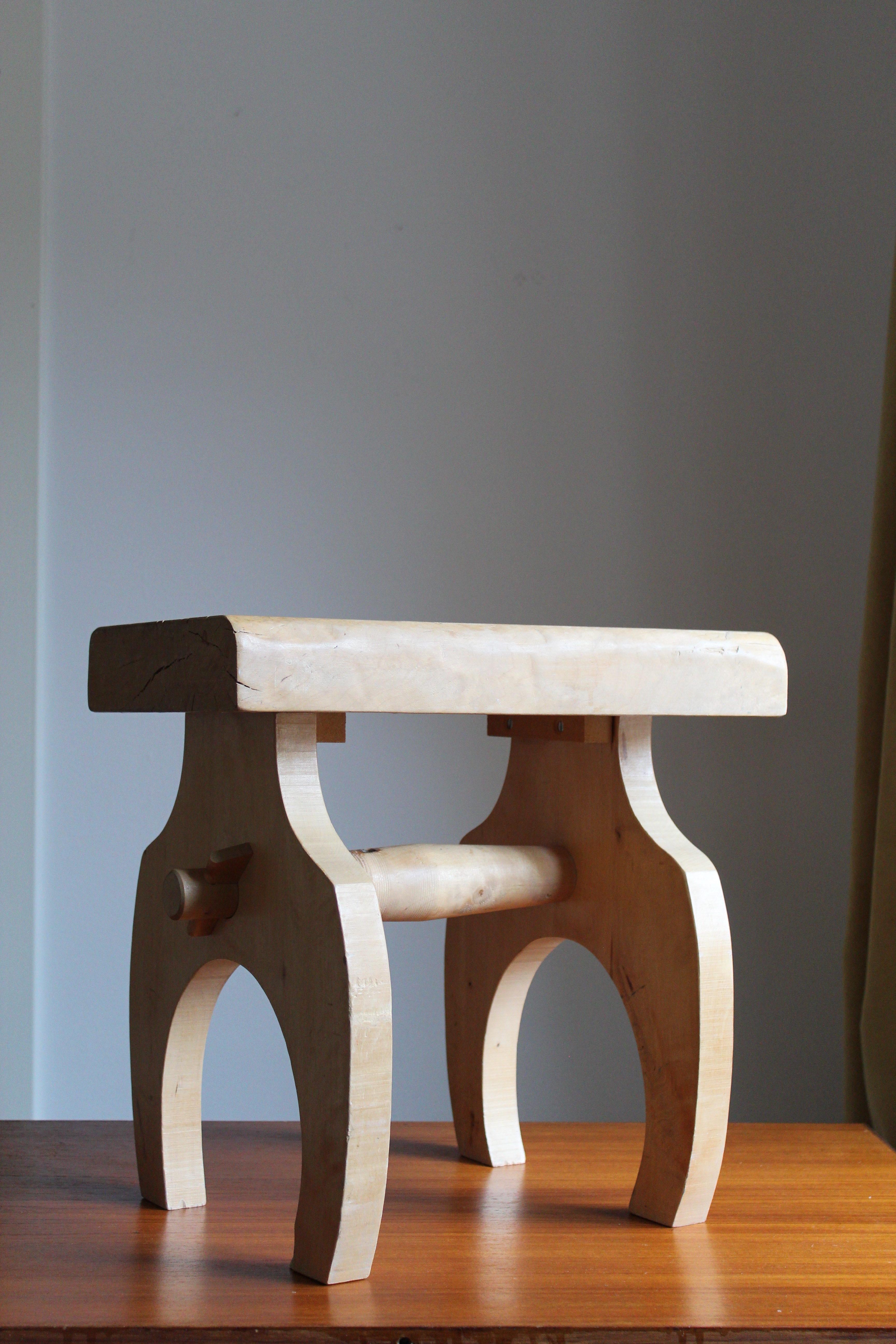 Modern Swedish Craft, Freeform Stool or Side Table, Solid Light Wood, Sweden