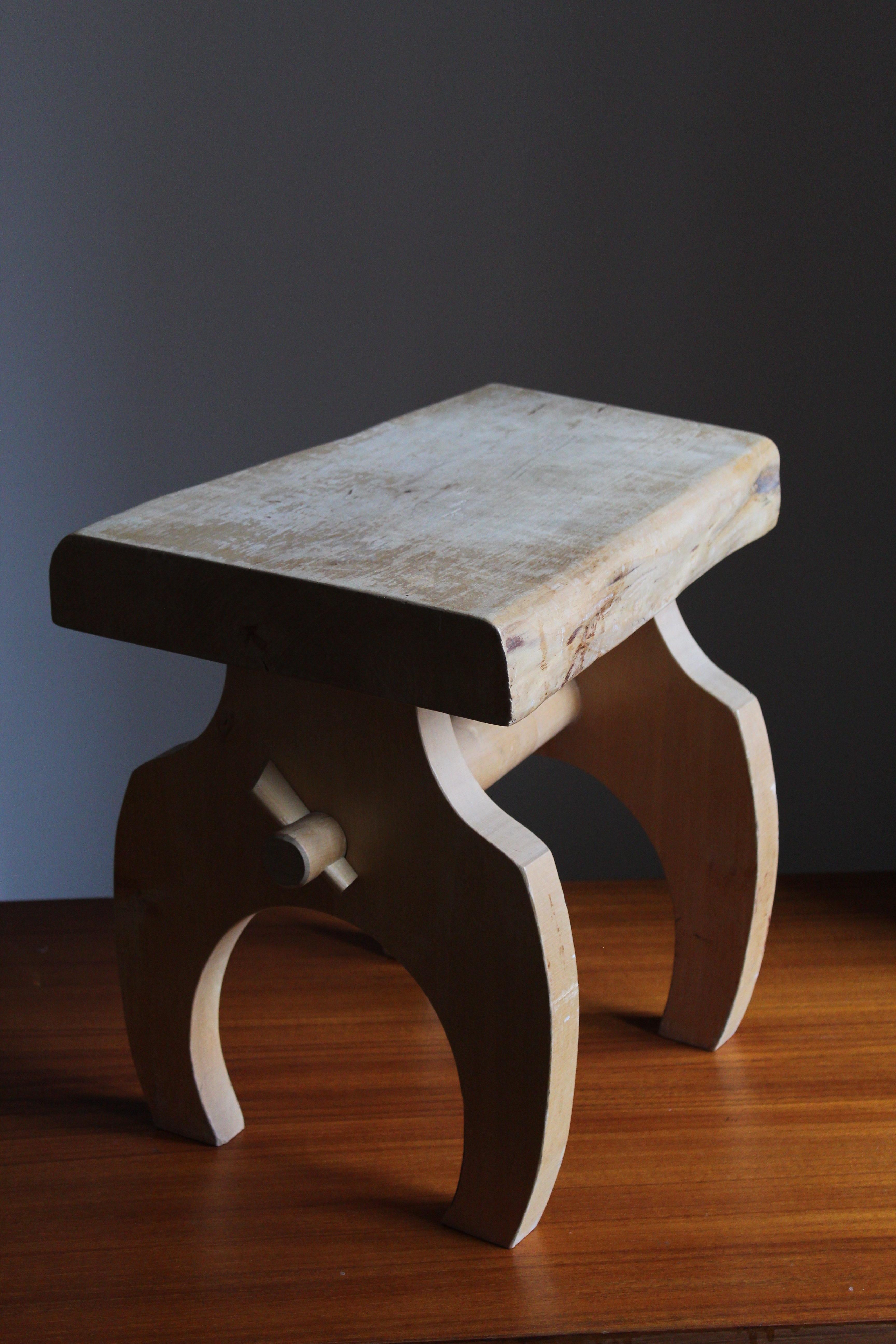 Late 20th Century Swedish Craft, Freeform Stool or Side Table, Solid Light Wood, Sweden