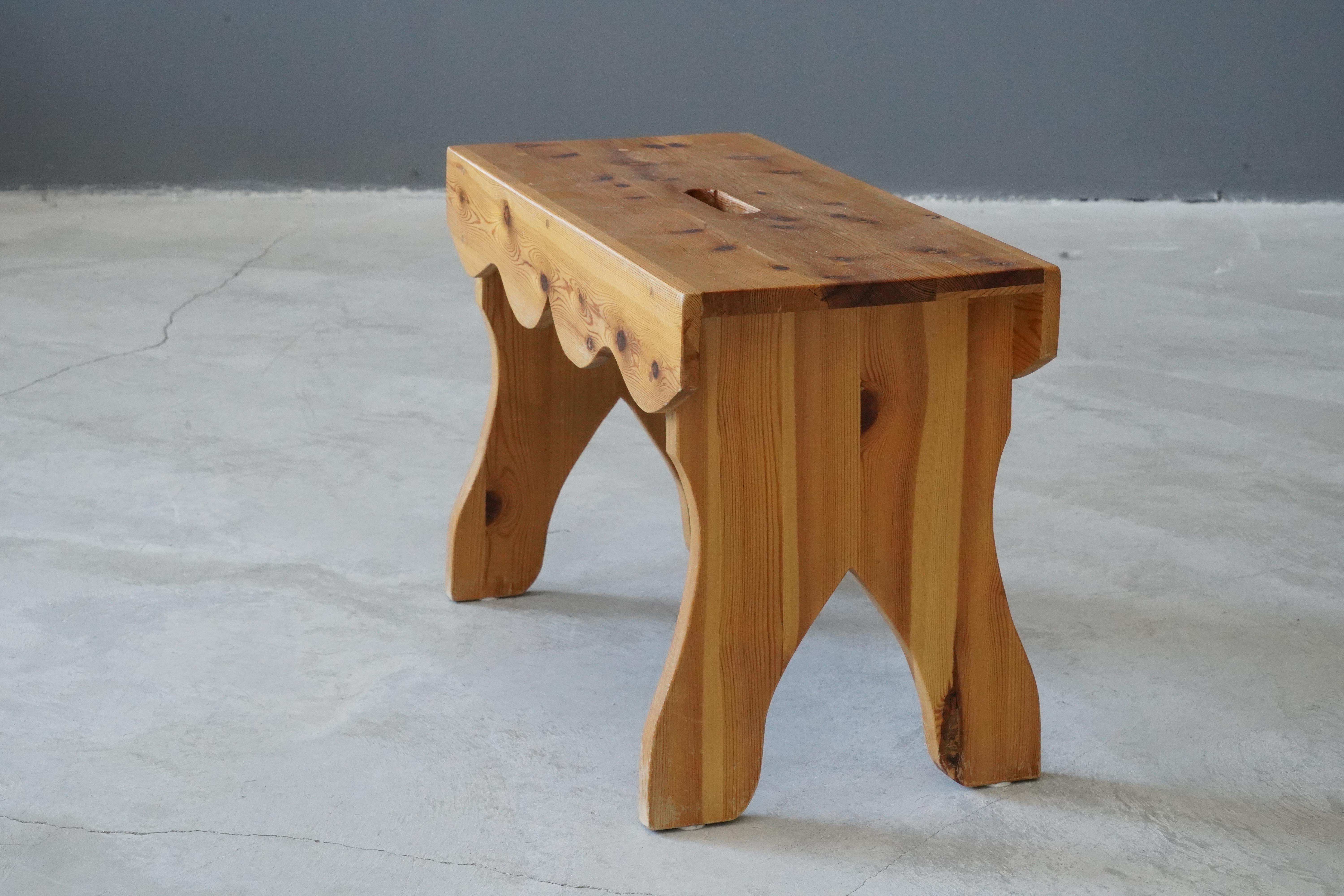 Swedish Craft, Handcrafted Stool, Pine, Sweden, 1960s In Good Condition In High Point, NC