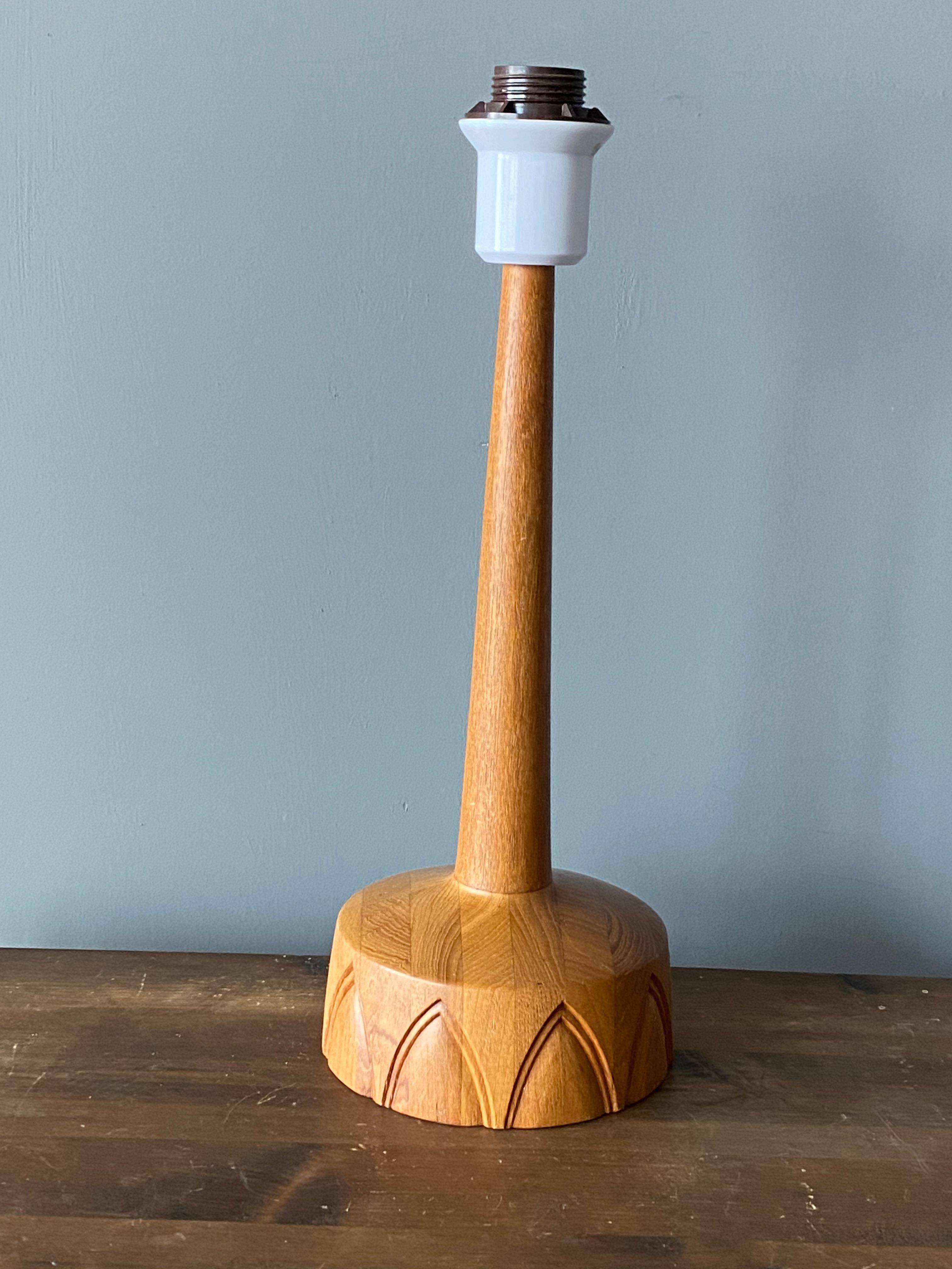 Mid-Century Modern Swedish Craft, Modernist Table Lamp, Sculpted Solid Teak, Sweden, 1960s