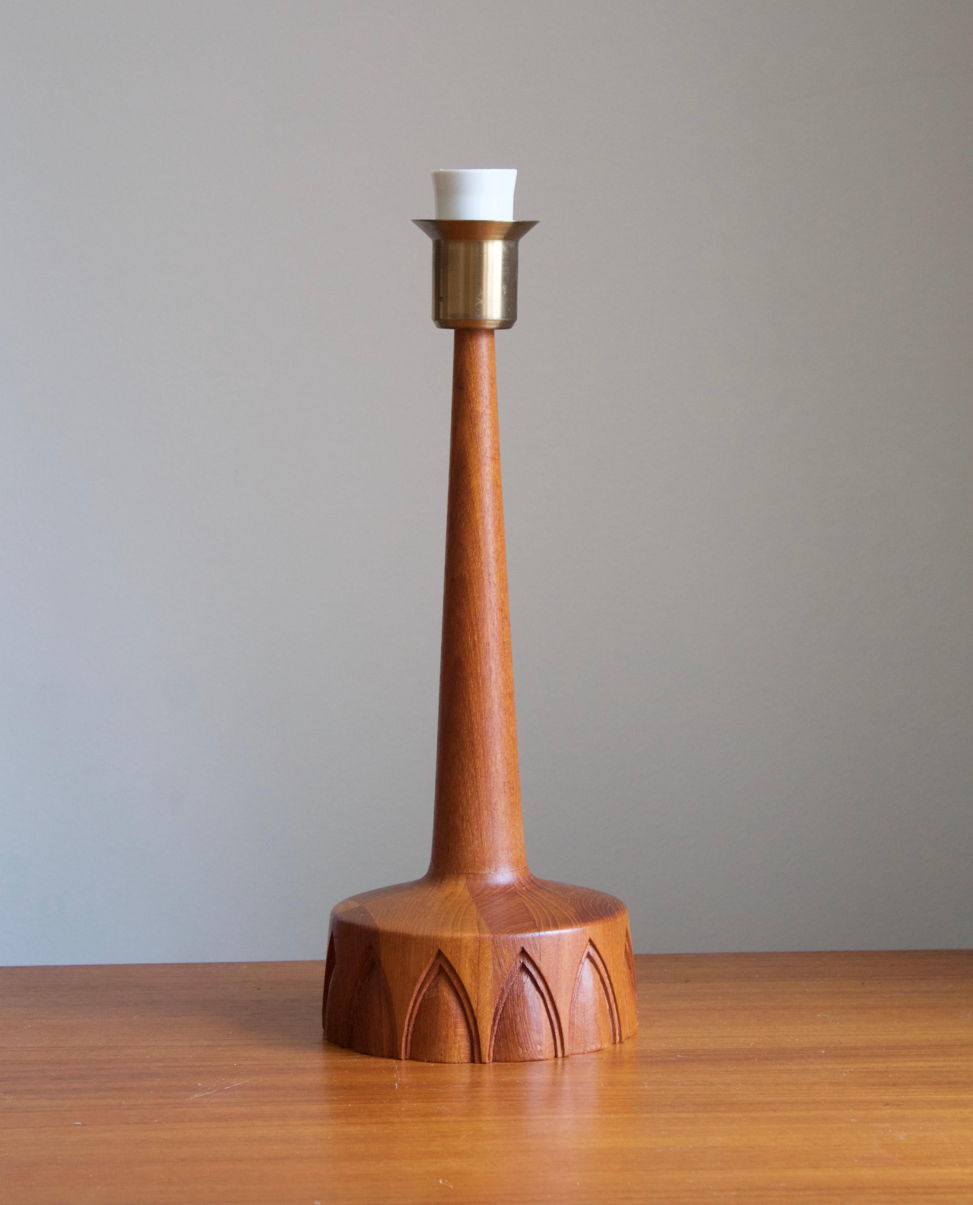 Mid-Century Modern Swedish Craft, Modernist Table Lamp, Sculpted Solid Teak, Sweden, 1960s