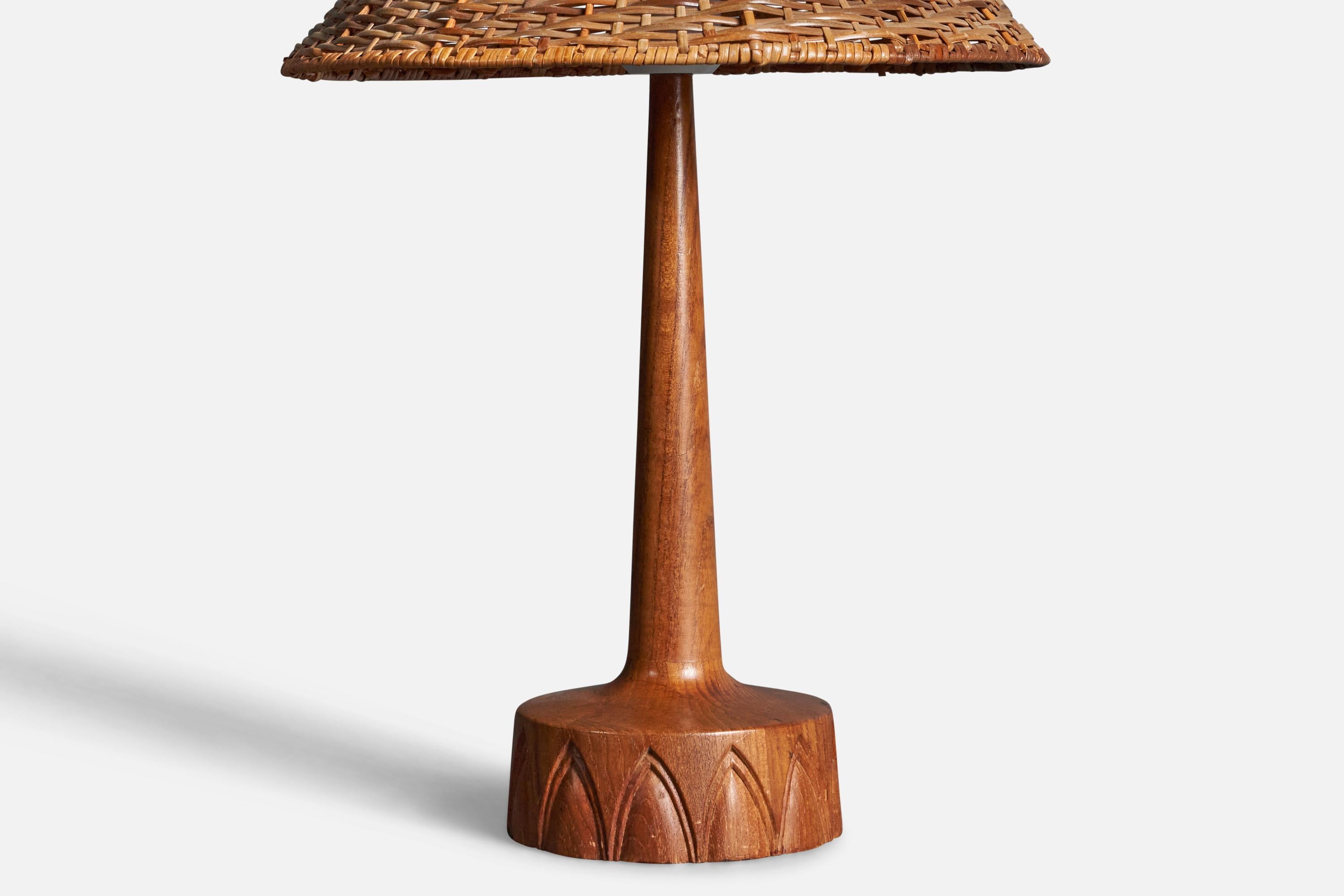 Mid-Century Modern Swedish Craft, Modernist Table Lamp, Sculpted Solid Teak, Sweden, 1960s For Sale