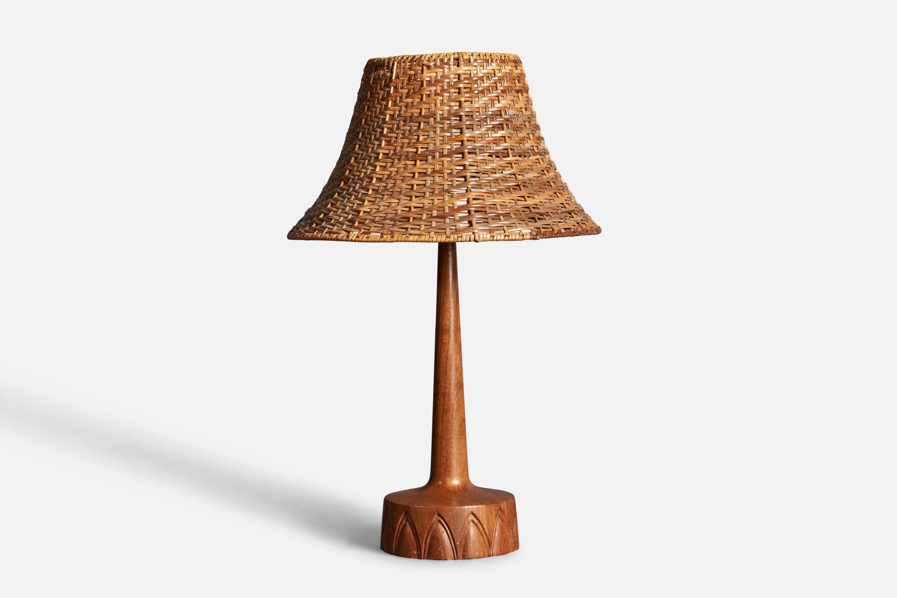 Mid-20th Century Swedish Craft, Modernist Table Lamp, Sculpted Solid Teak, Sweden, 1960s For Sale