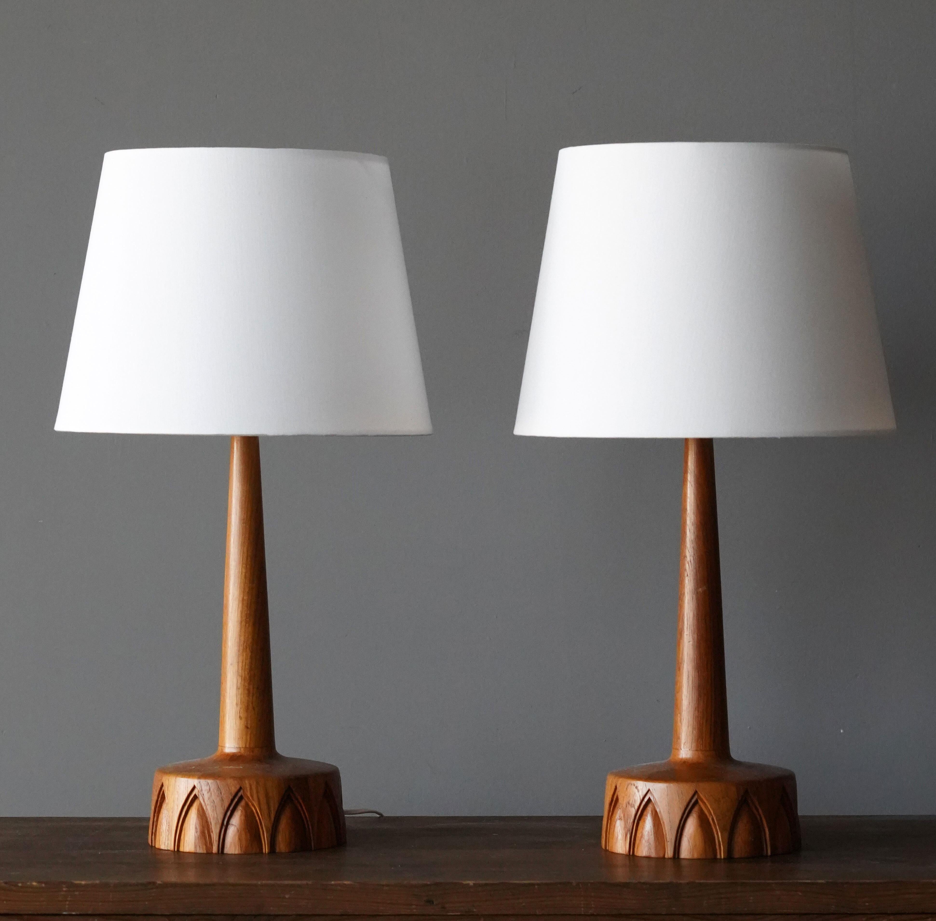 A set of finely sculpted teak table lamps. Produced in Sweden, 1960s. 

Sold without lampshades. Dimensions without lampshades.

Other designers of the period include Hans Agne Jacobsen, Josef Frank, Palshus, Kaare Klint, and Hans Bergström.