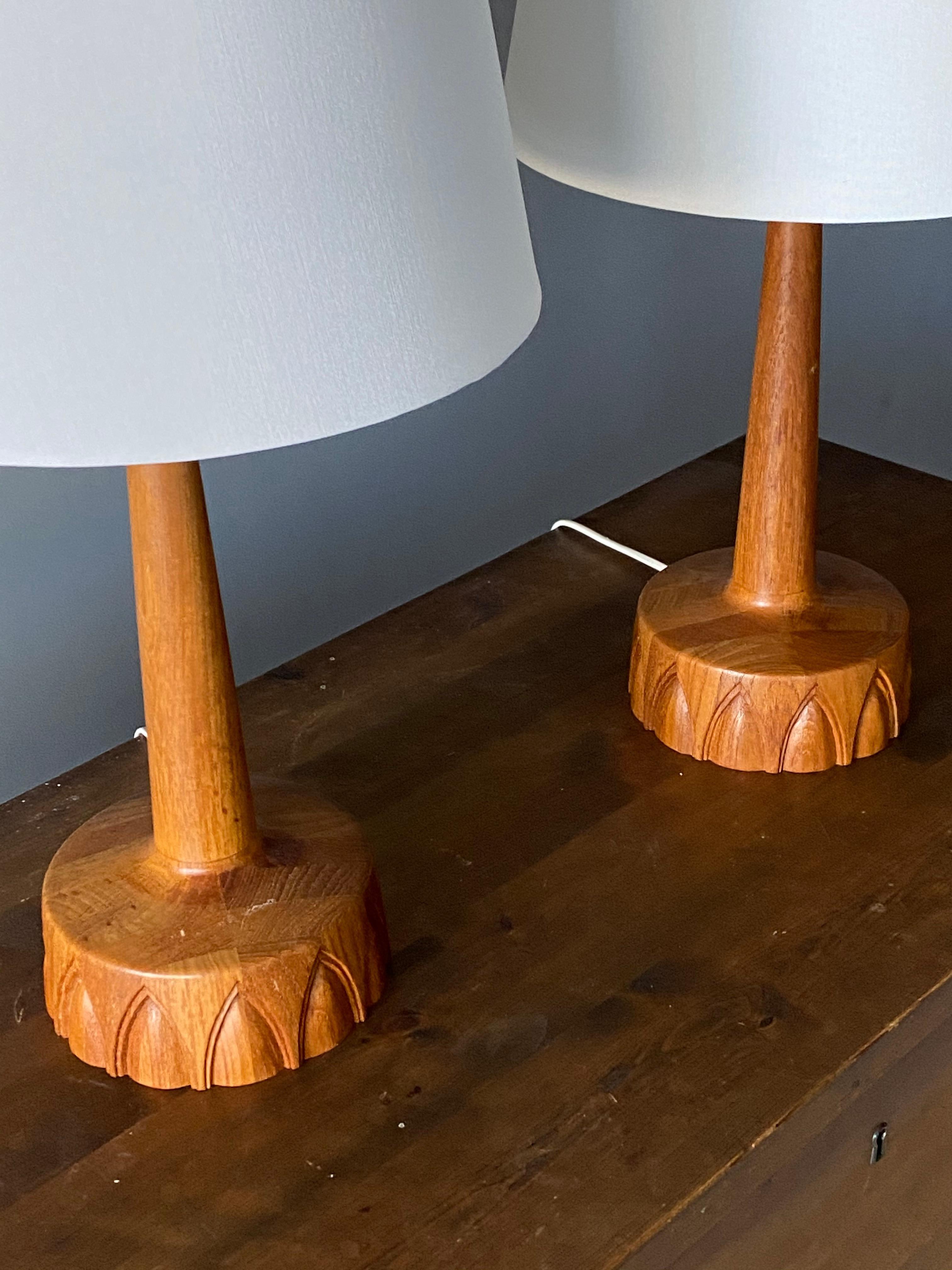 Swedish Craft, Modernist Table Lamps, Sculpted Solid Teak, Sweden, 1960s In Good Condition In High Point, NC