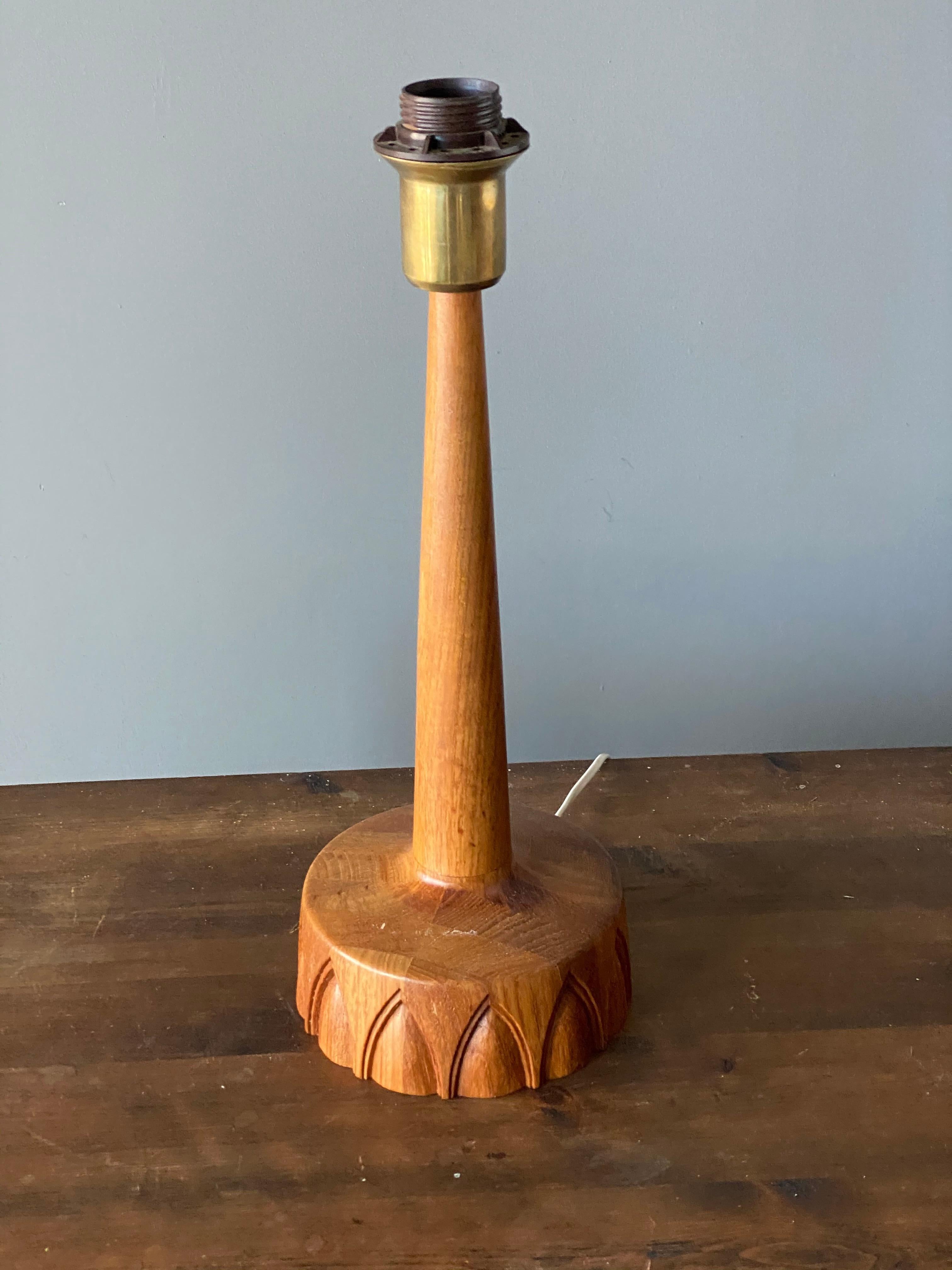 Mid-20th Century Swedish Craft, Modernist Table Lamps, Sculpted Solid Teak, Sweden, 1960s