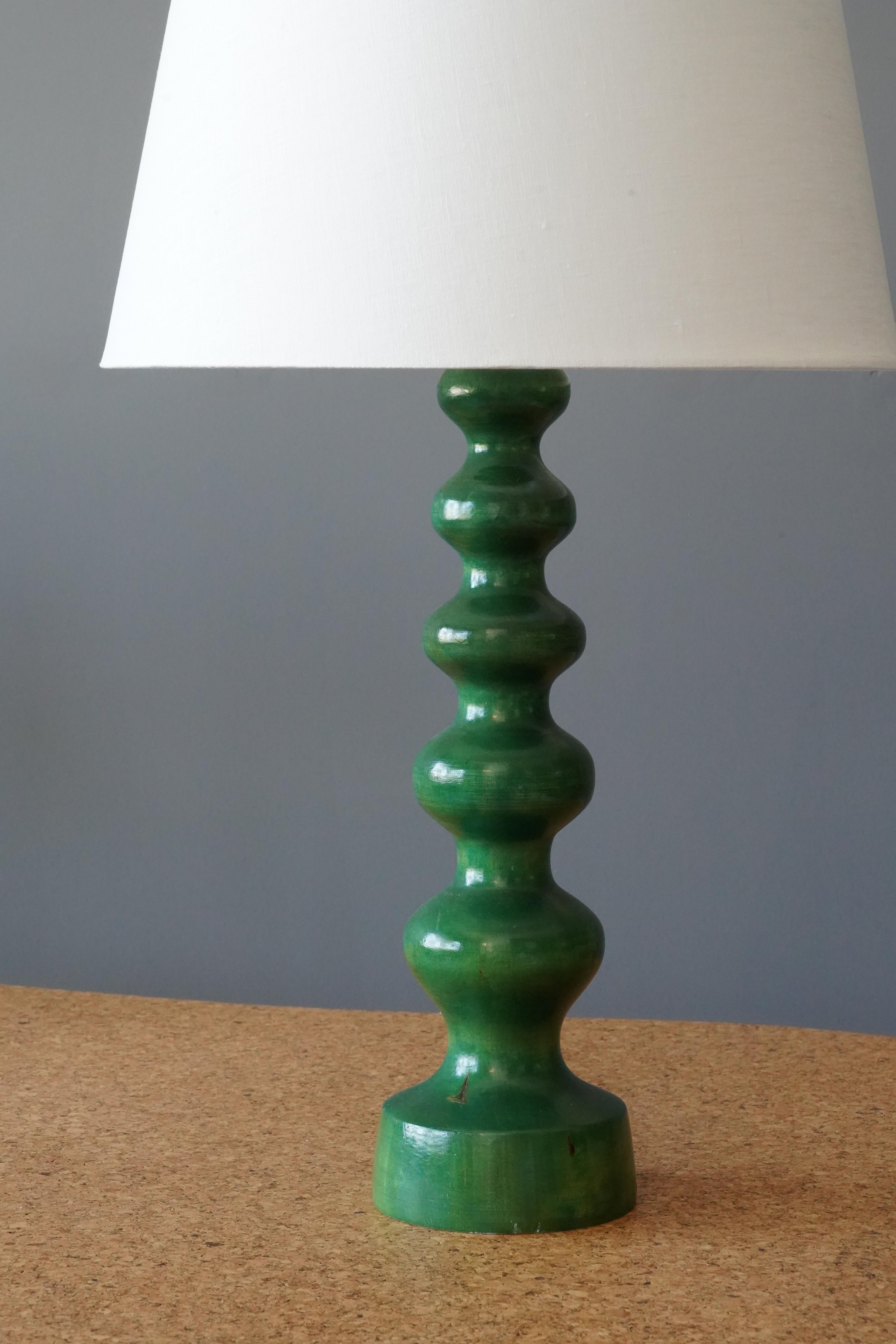 Modern Swedish Craft, Organic Table Lamp, Painted Wood, Sweden, 1960s