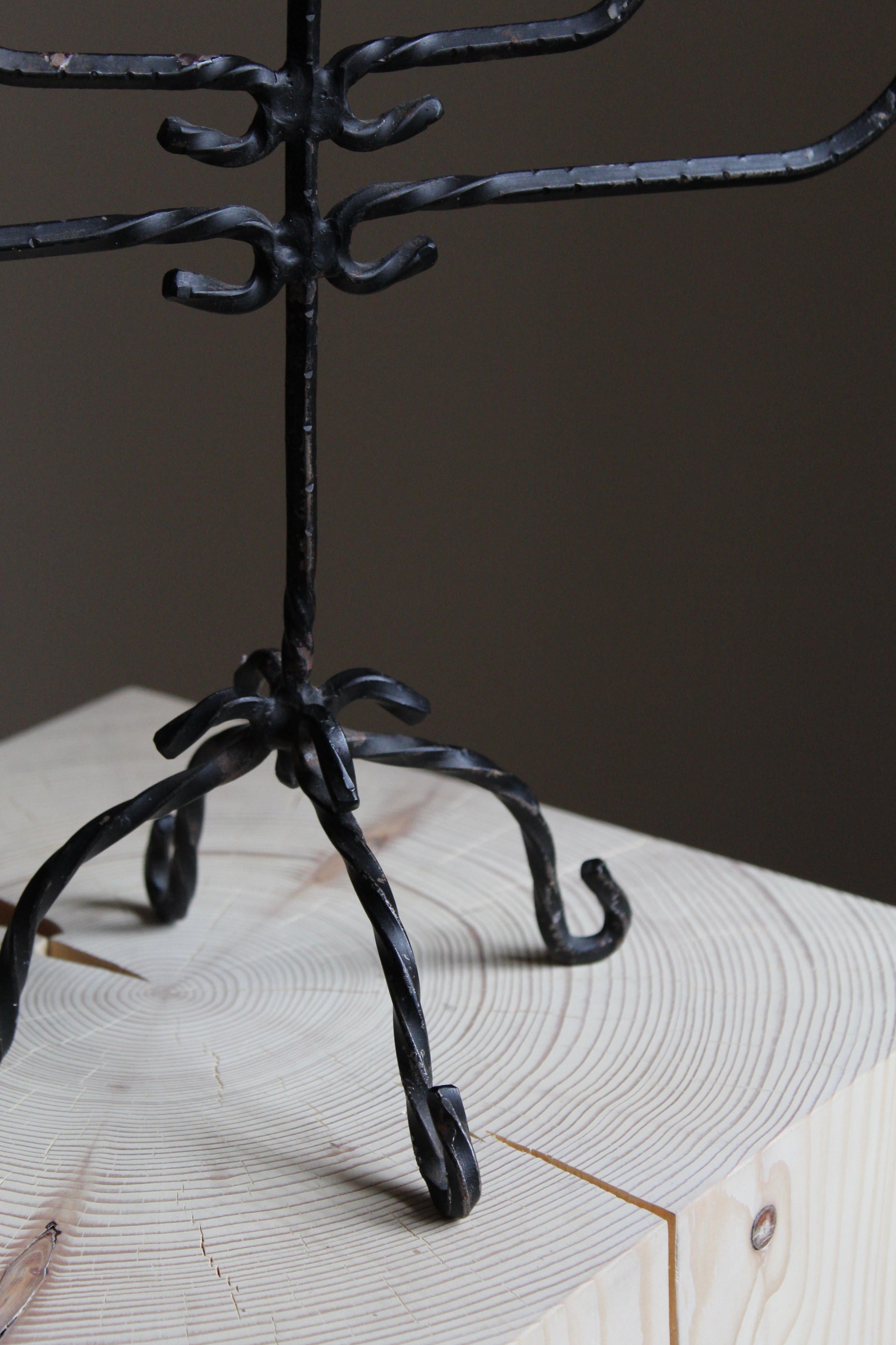 Mid-Century Modern Swedish Craft, Wrought Iron Sculptural Candelabra, Sweden, circa 1960s