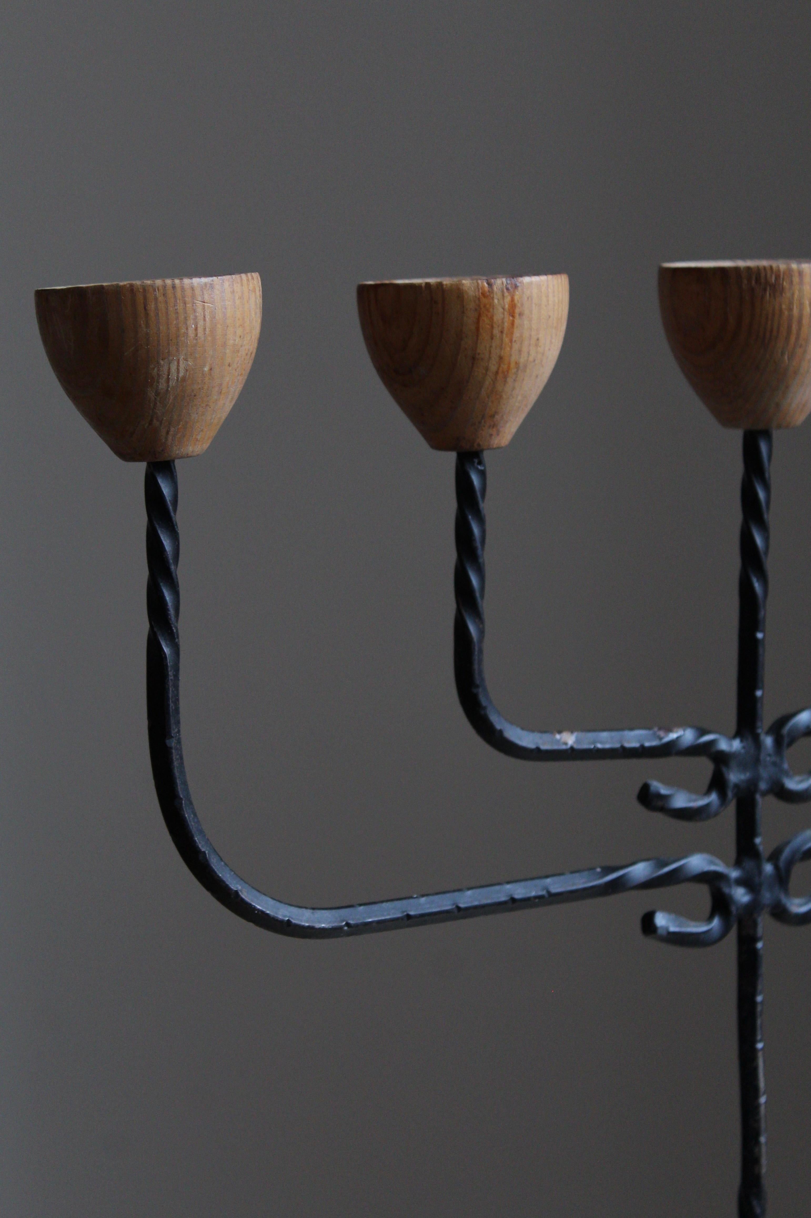 Swedish Craft, Wrought Iron Sculptural Candelabra, Sweden, circa 1960s In Good Condition In High Point, NC