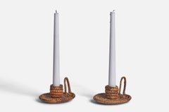 Swedish Craft, Small Candlesticks, Cane, Sweden, 19th Century