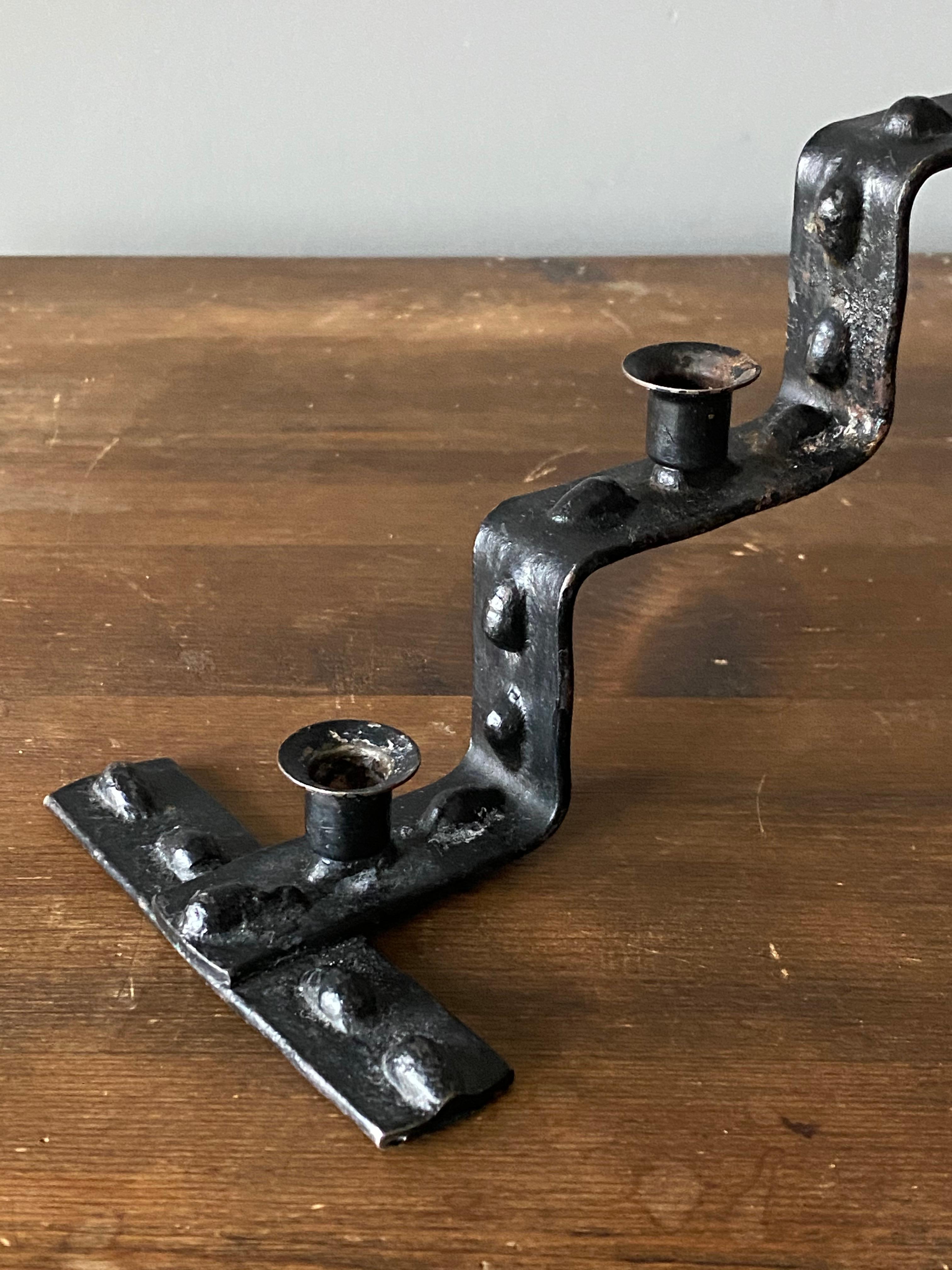 Swedish Craft, Studded Candelabra, Black-Painted Iron, Sweden, 1950s In Good Condition In High Point, NC