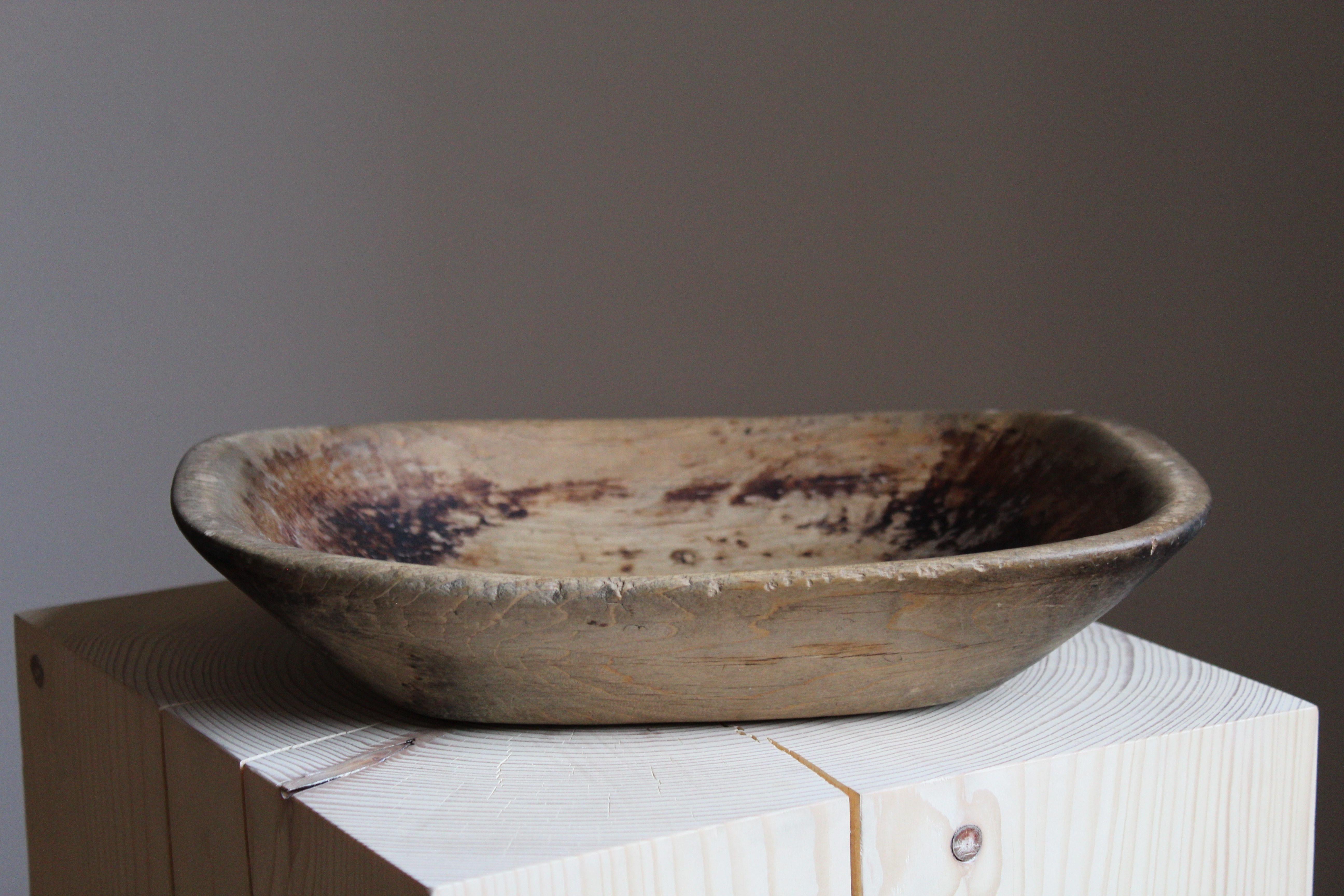 An antique Swedish folk craft bowl or tray. Signed 