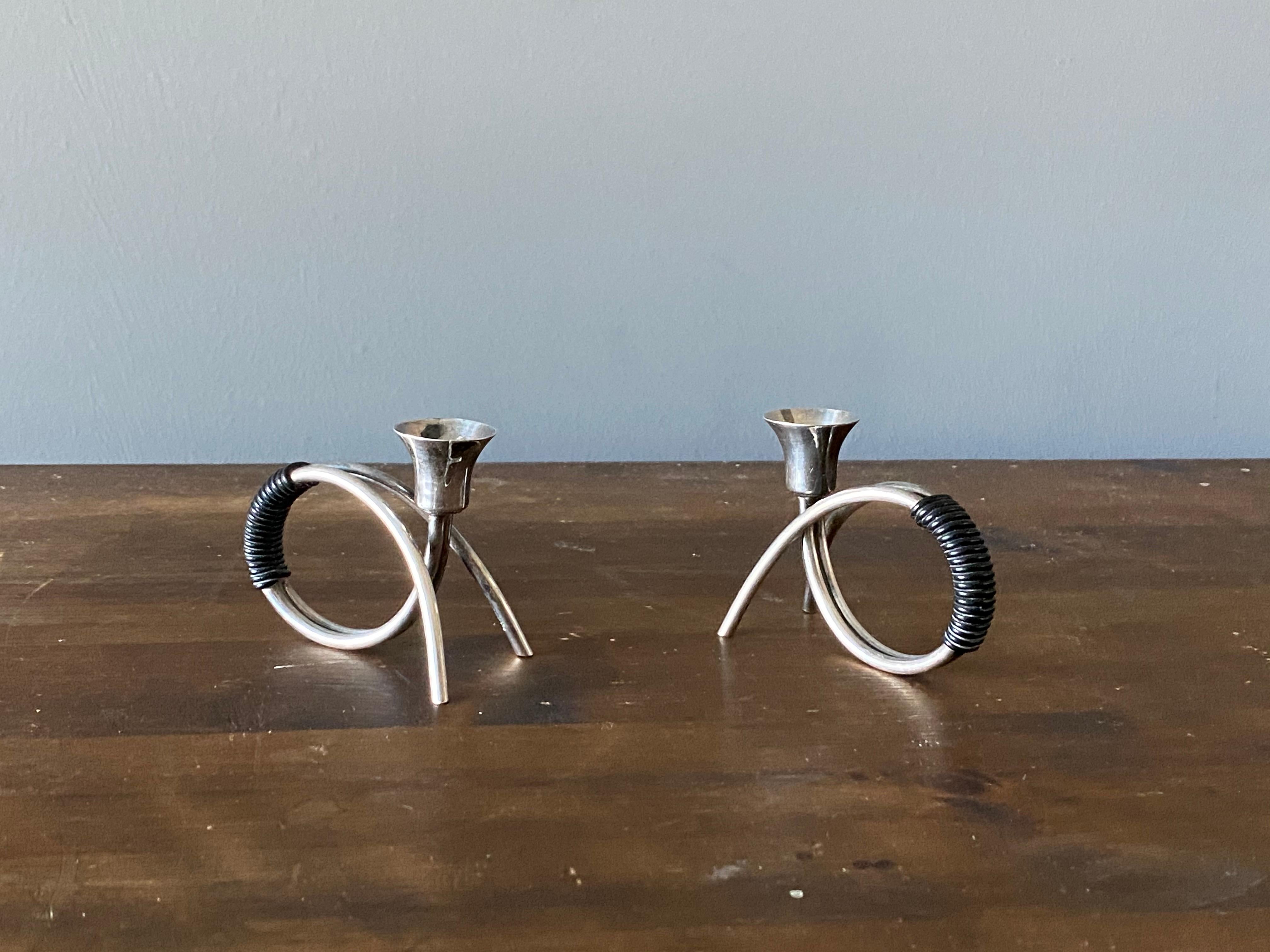 Mid-20th Century Swedish Craft, Very Small Organic Candleholders, Steel, Rubber, Sweden, 1960s
