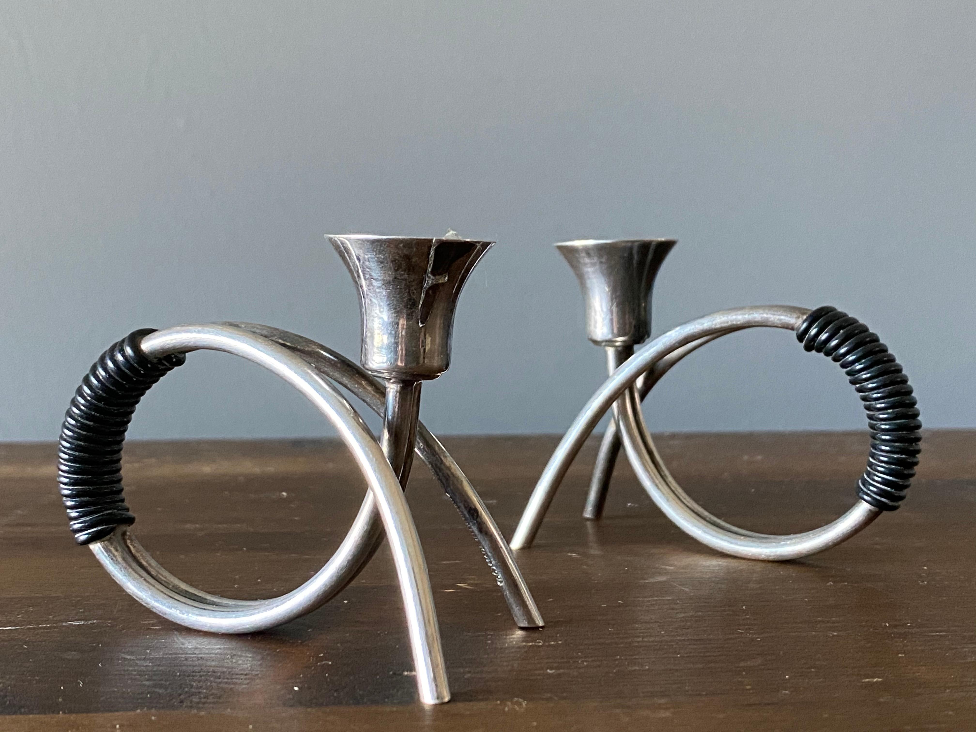 Swedish Craft, Very Small Organic Candleholders, Steel, Rubber, Sweden, 1960s 1