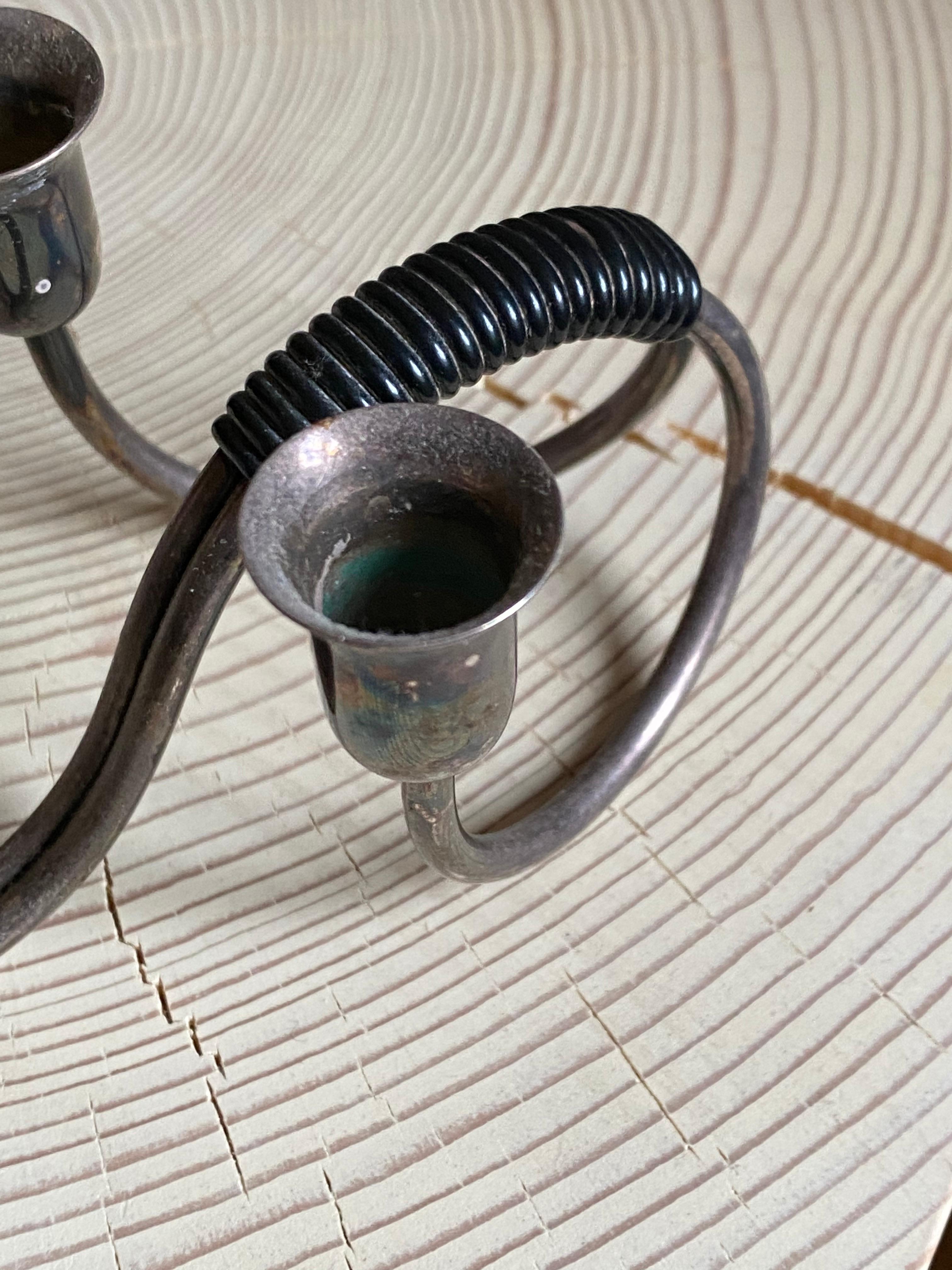 Mid-20th Century Swedish Craft, Very Small Organic Candleholder, Steel, Rubber, Sweden, 1960s