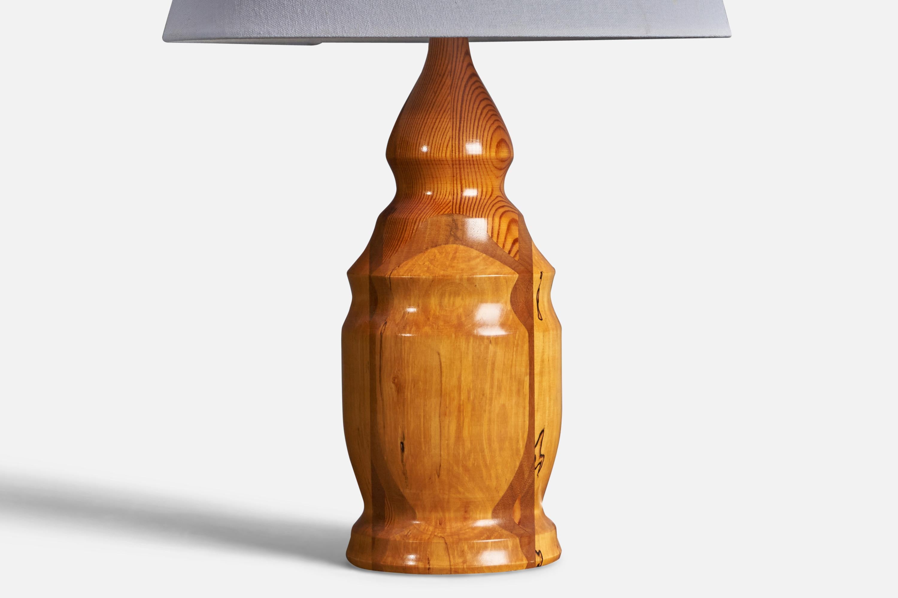 Modern Swedish Craftsman, Table Lamp, Solid Joined Pine, Birch, Mahogany, Sweden, 1985 For Sale