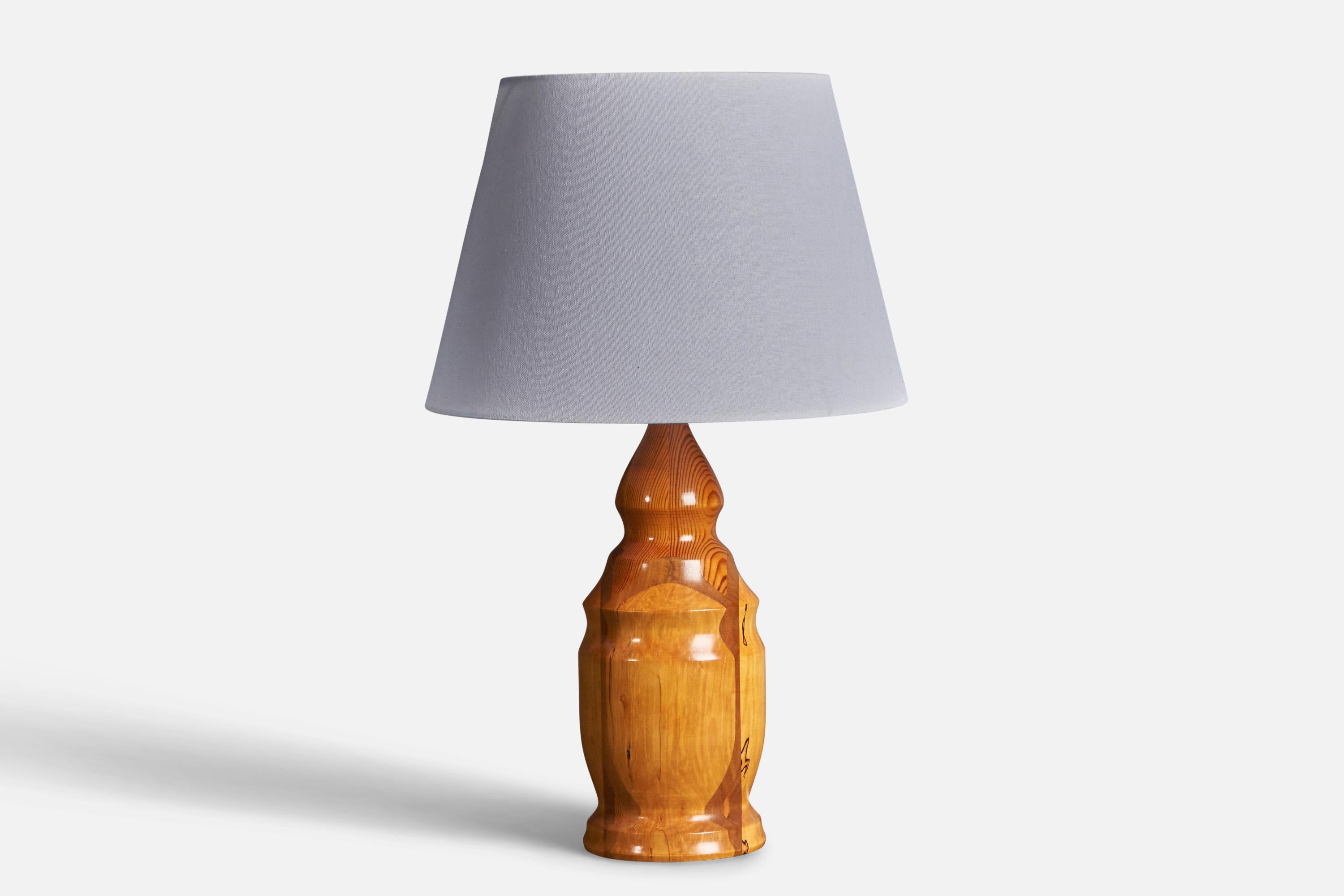 Late 20th Century Swedish Craftsman, Table Lamp, Solid Joined Pine, Birch, Mahogany, Sweden, 1985 For Sale