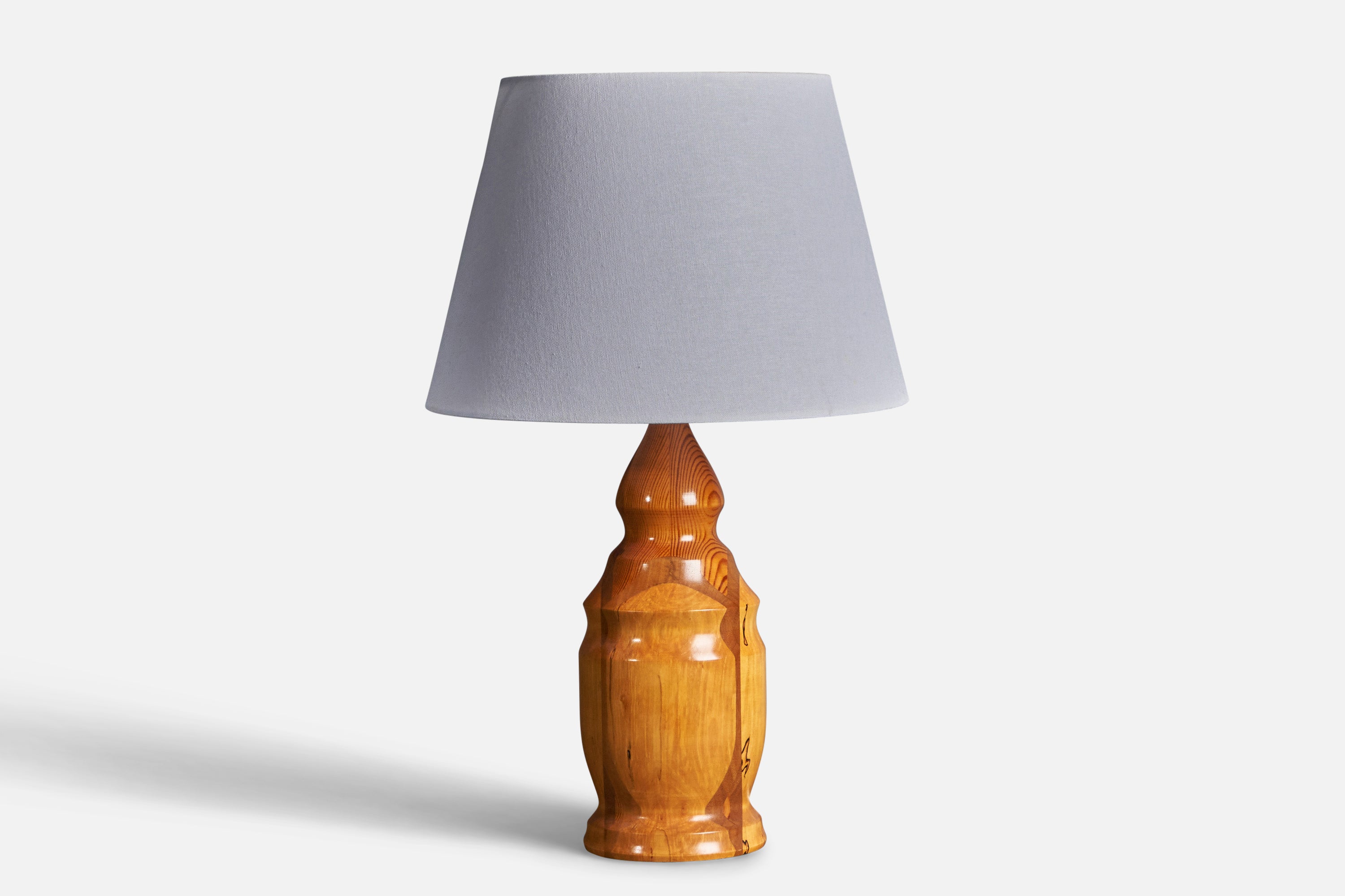 Swedish Craftsman, Table Lamp, Solid Joined Pine, Birch, Mahogany, Sweden, 1985 For Sale