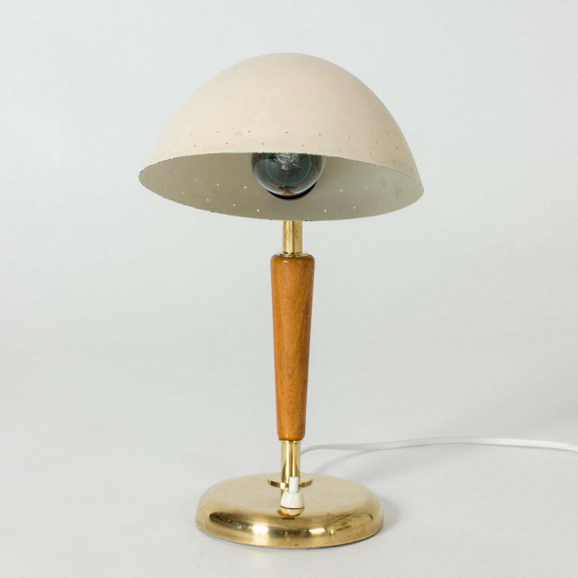 Scandinavian Modern Swedish Cream Colored Pierced Brass and Wood Table Lamp from Böhlmarks