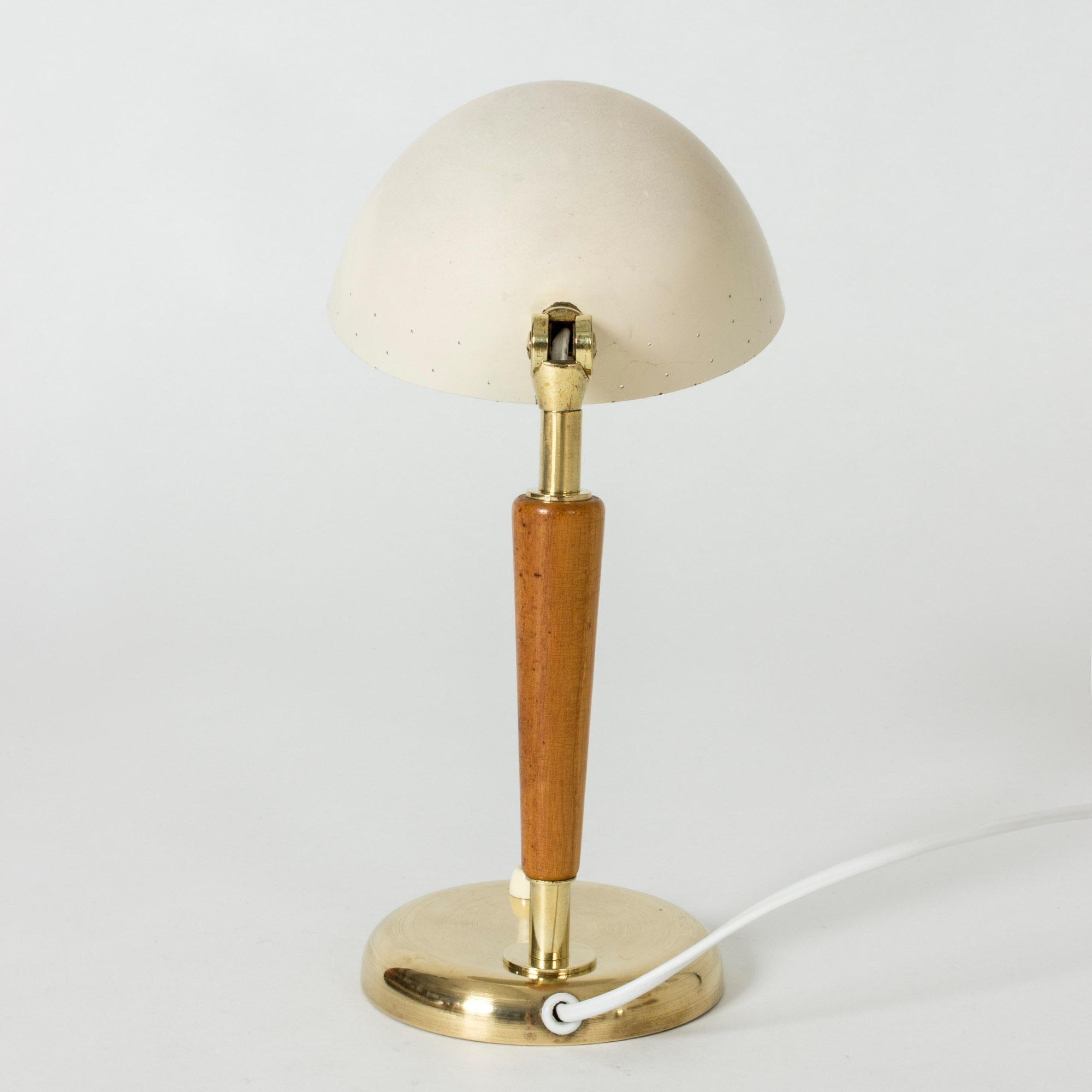 Swedish Cream Colored Pierced Brass and Wood Table Lamp from Böhlmarks In Good Condition In Stockholm, SE