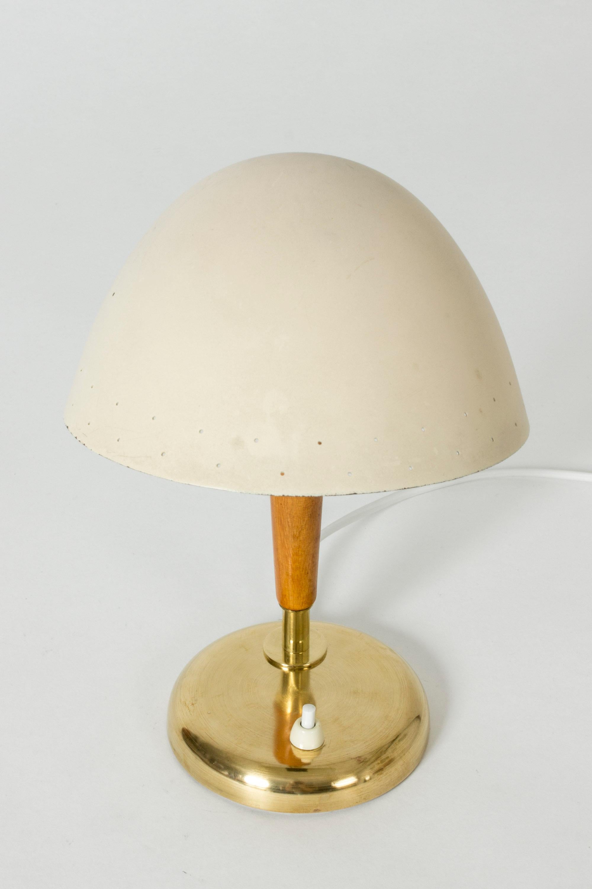 Mid-20th Century Swedish Cream Colored Pierced Brass and Wood Table Lamp from Böhlmarks