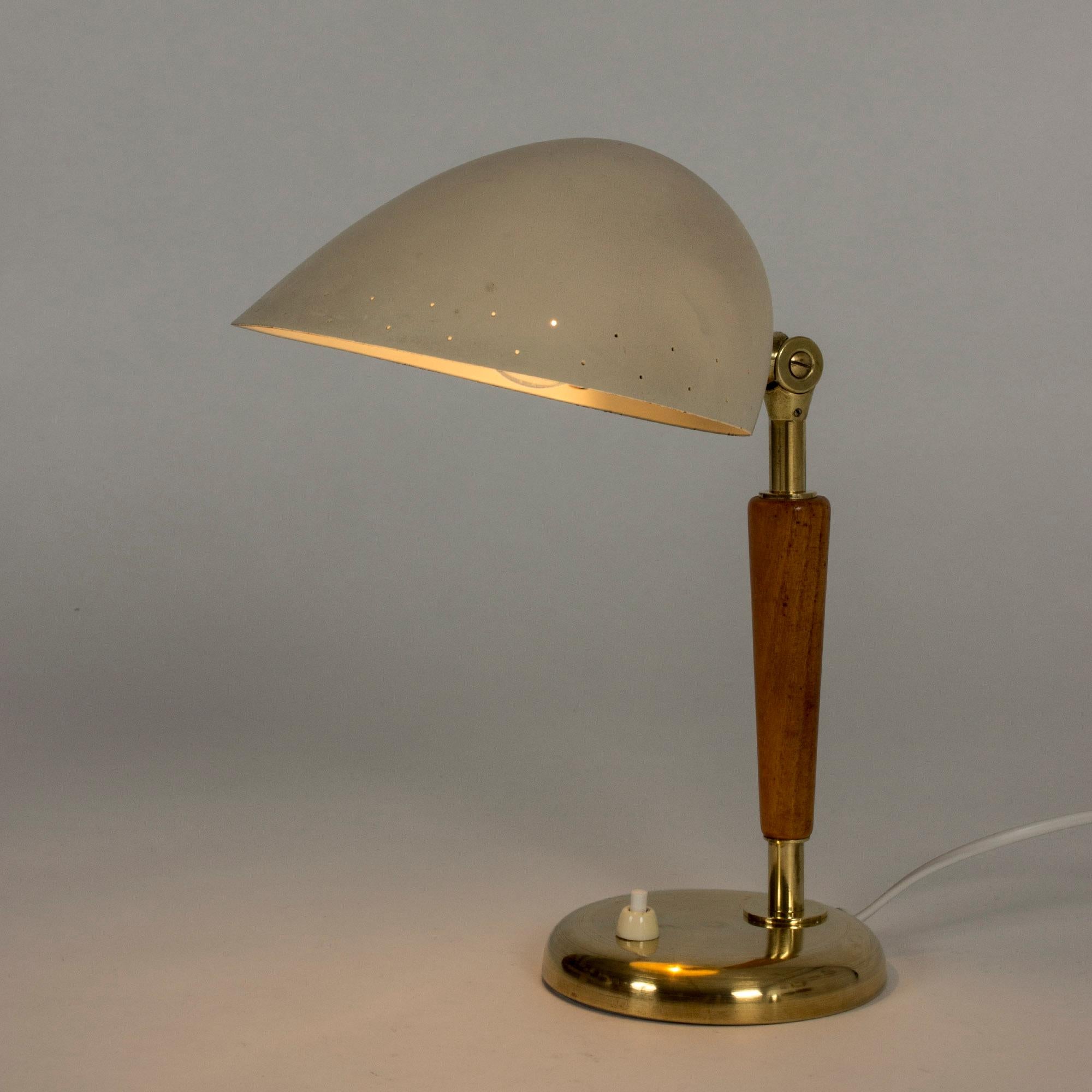 Swedish Cream Colored Pierced Brass and Wood Table Lamp from Böhlmarks 3