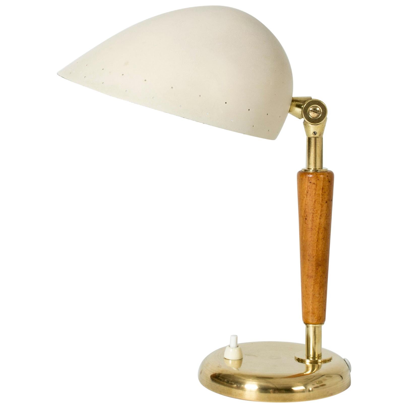 Swedish Cream Colored Pierced Brass and Wood Table Lamp from Böhlmarks
