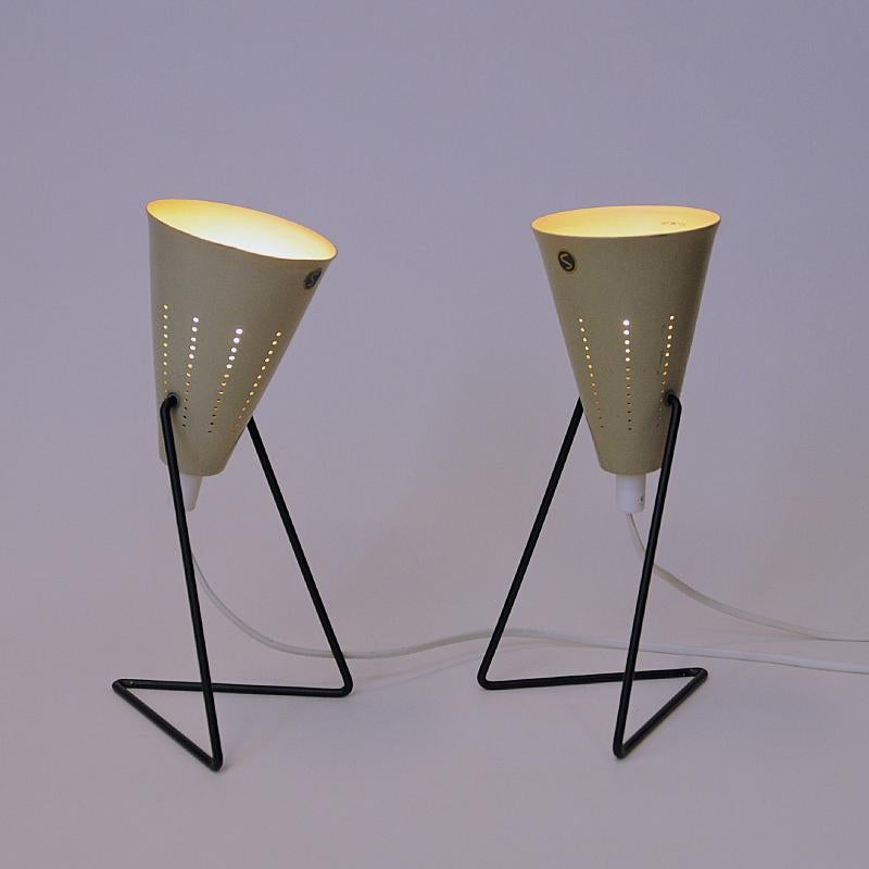 Enameled Swedish Cream White Metal Table Lamp Pair by Svend Aage Holm-sørensen 1950s For Sale