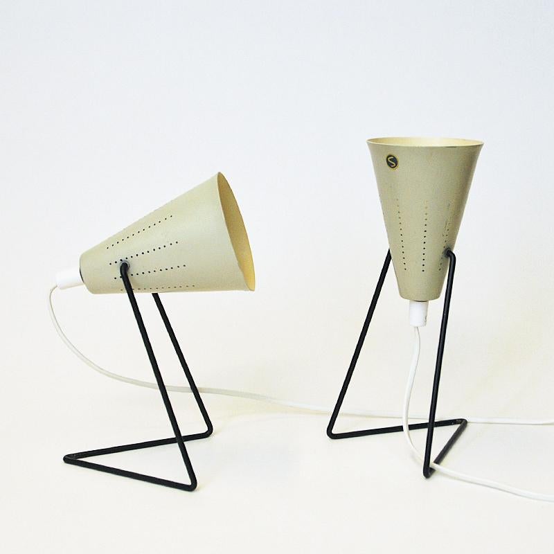 Swedish Cream White Metal Table Lamp Pair by Svend Aage Holm-sørensen 1950s For Sale 2