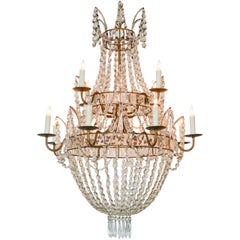 Antique Swedish Crystal Basket Chandelier, circa 1920