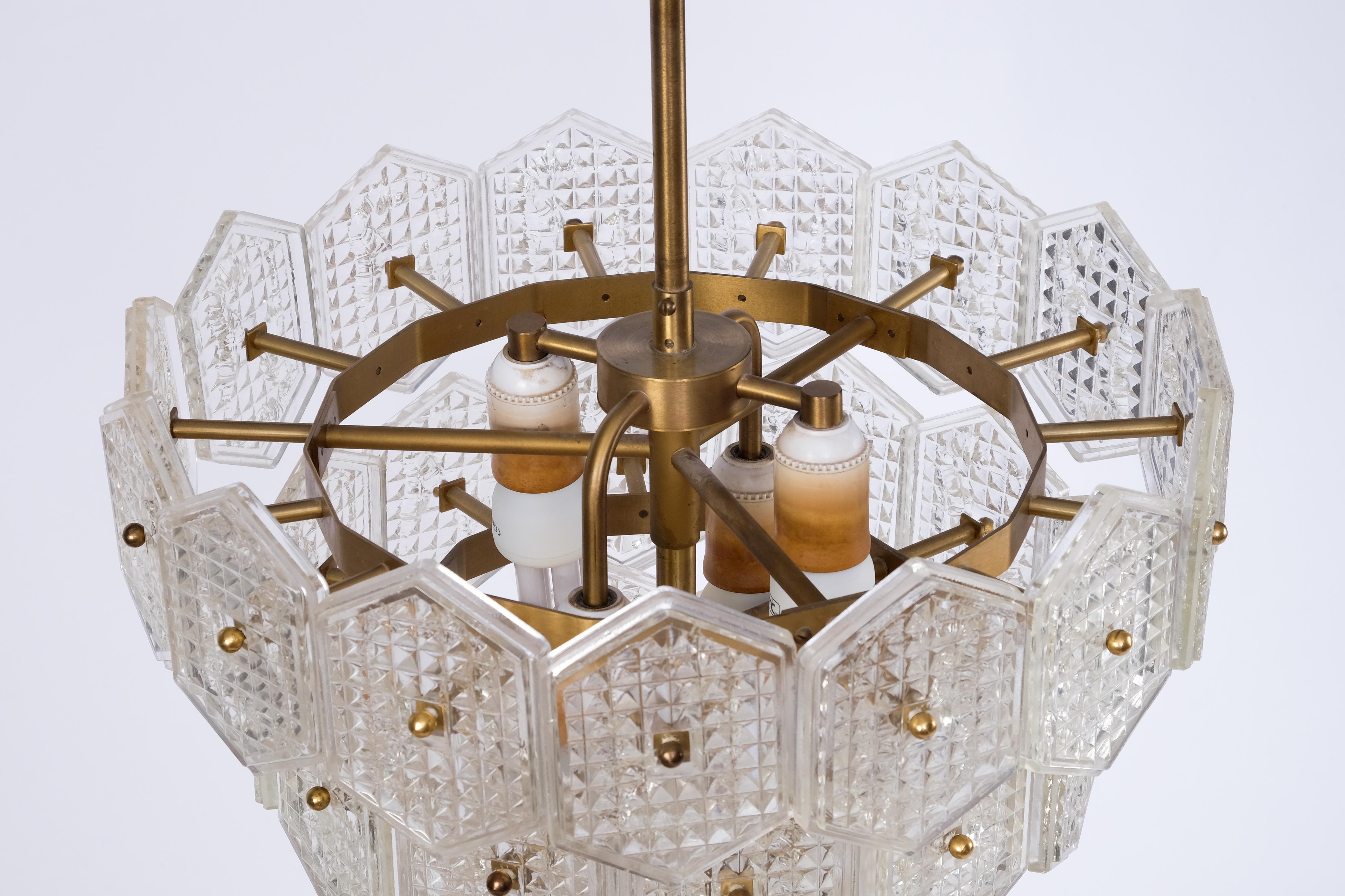 Swedish Crystal and Brass Chandelier, 1960s 2