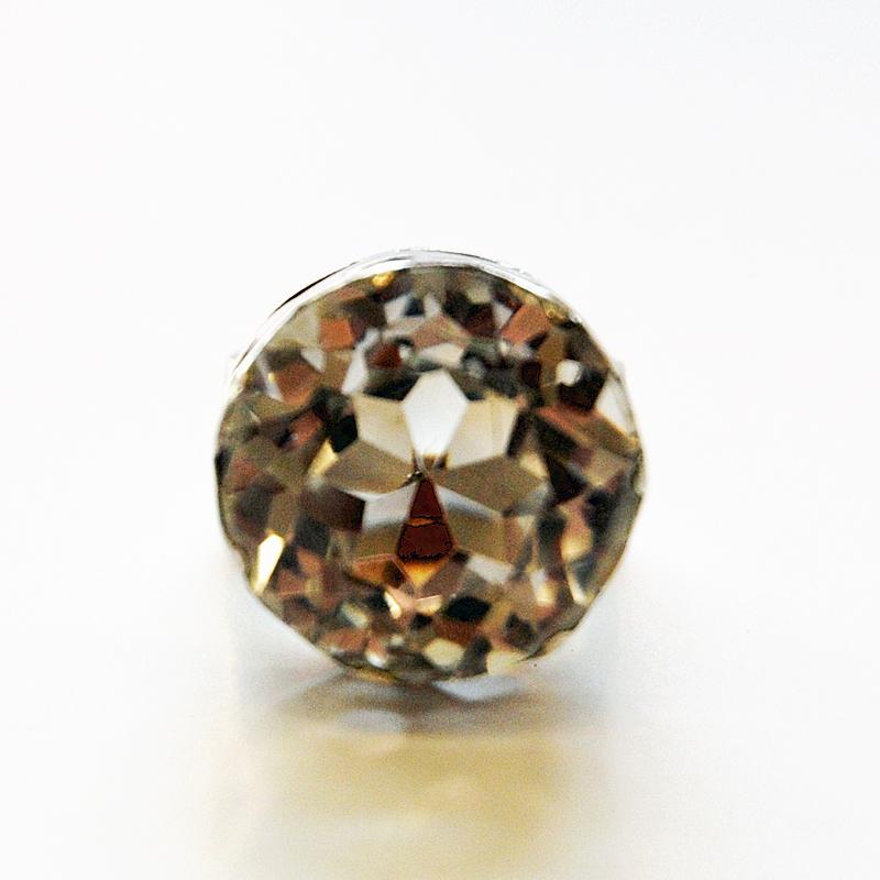 Swedish Crystal Brilliantcut Stone Silver Ring by Kaplan Stockholm, 1967 1